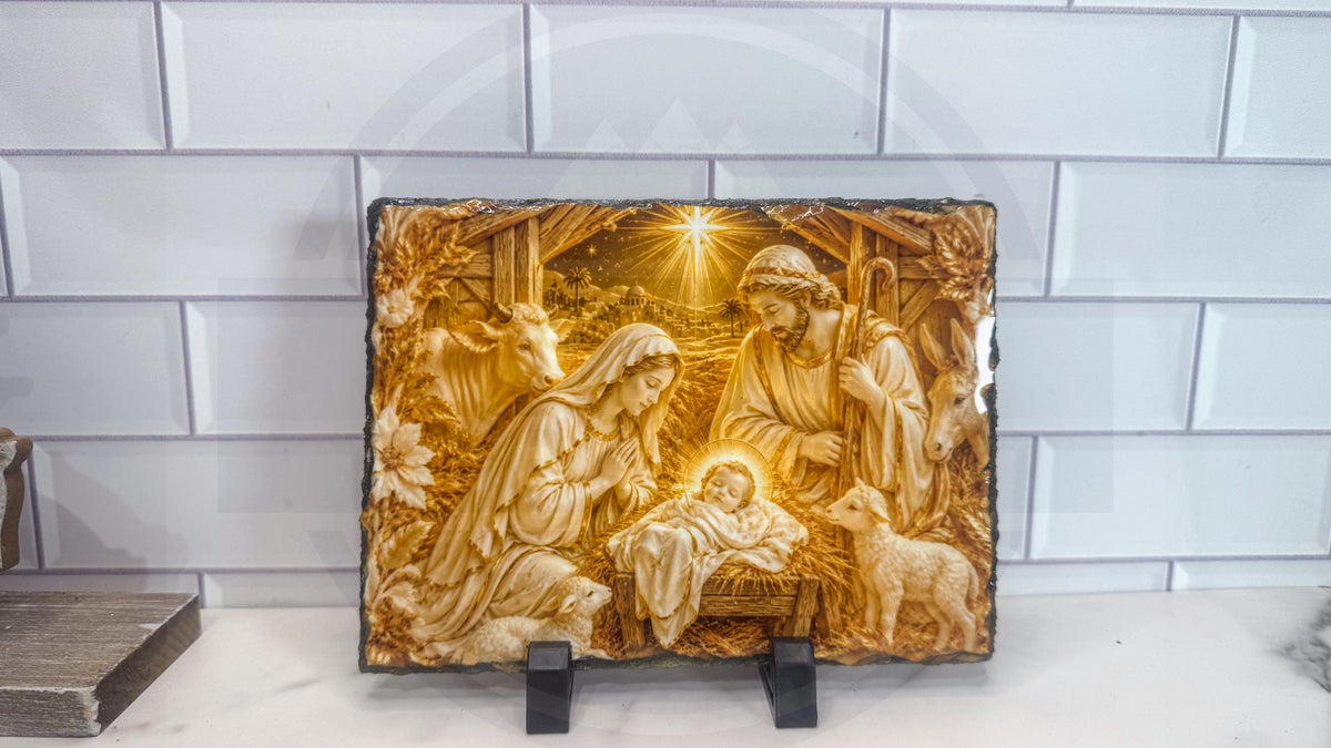 Nativity Scene Slate Plaque, Christmas Religious Wall Art, Rustic Rock Decor Gift