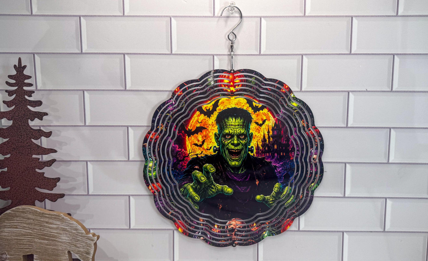Monster Wind Spinner, 10 Inch Halloween Porch Décor | 360 Swivel | Indoor Outdoor Display