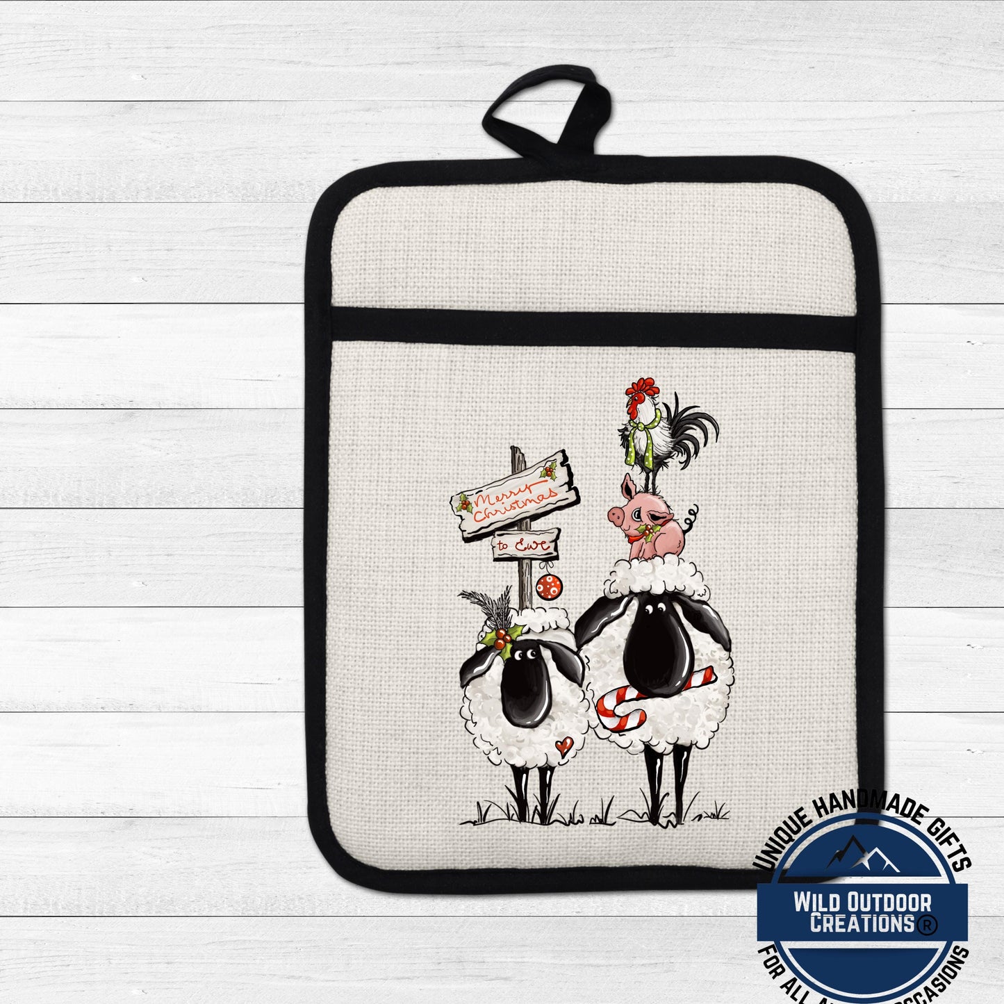 Sheep Pot Holder Linen Hot Pad Merry Christmas Ewe Funny Farmhouse Kitchen Gift
