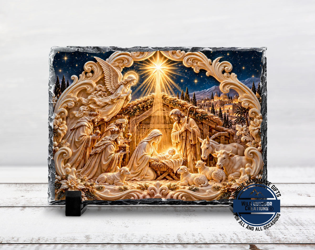 Nativity Scene Slate Plaque, Christian Christmas Decor, Holy Family Religious Gift