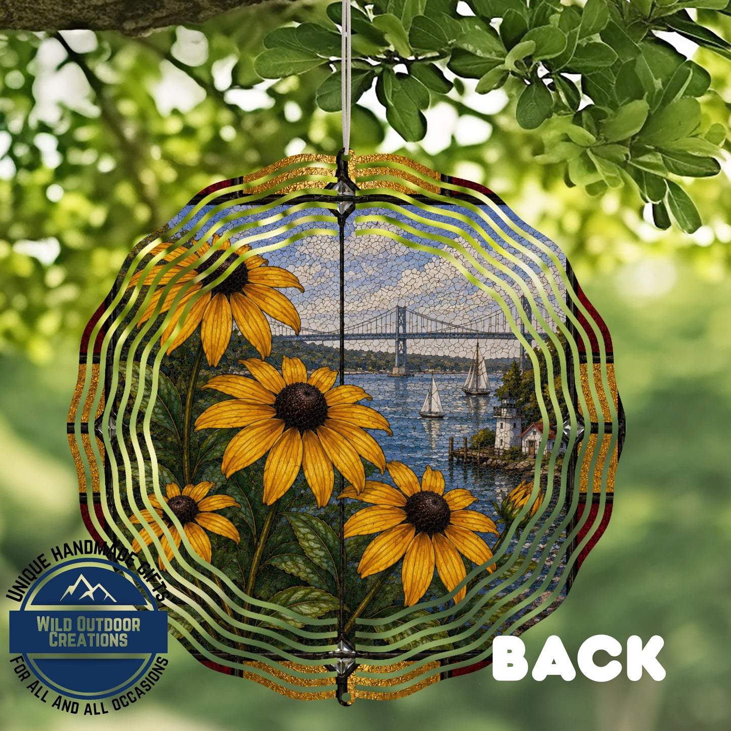 Black Eyed Susan Wind Spinner Maryland State Flower Stained Glass Garden Aluminum Decor