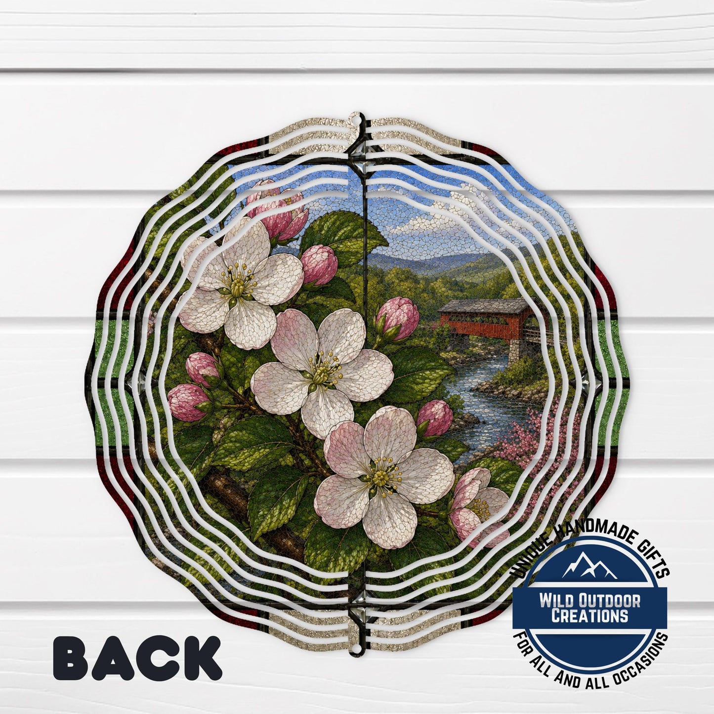 Apple Blossom Wind Spinner – Arkansas State Flower Stained Glass Decor