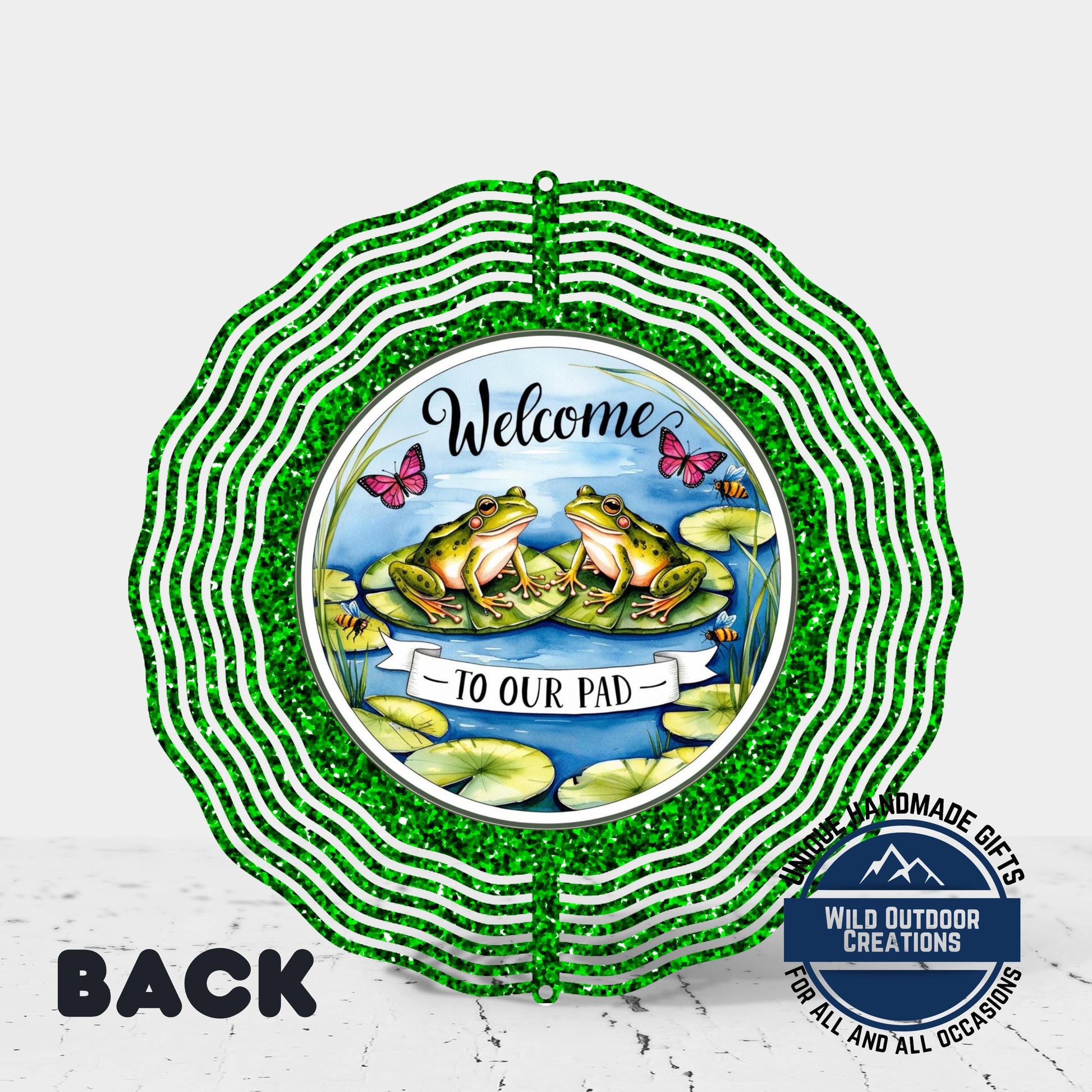 Frog Garden Spinner - Outdoor Garden Decor with Blue Green Glitter & UV Protection - alternate view