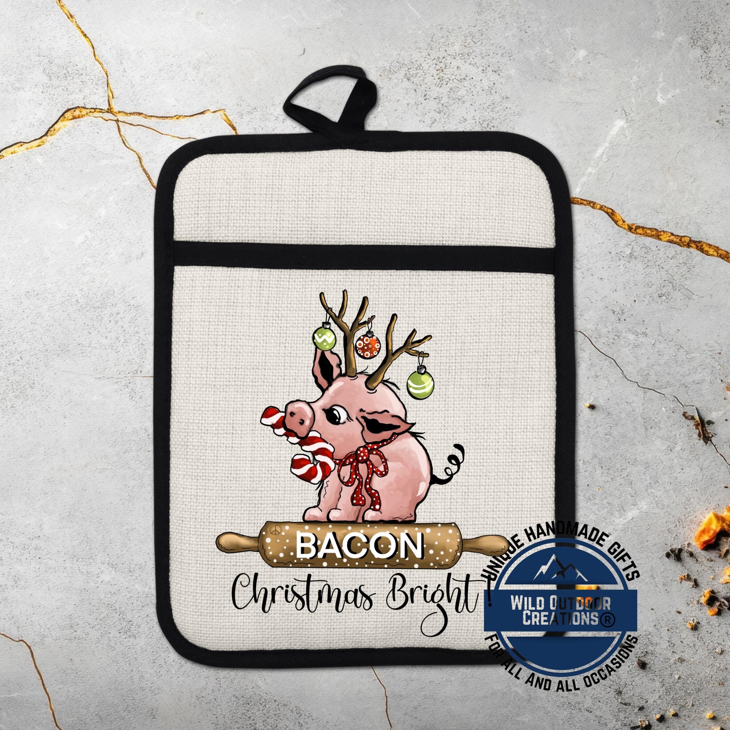 Christmas Pig Pot Holder Linen Hot Pad Bacon Reindeer Funny Kitchen Gift