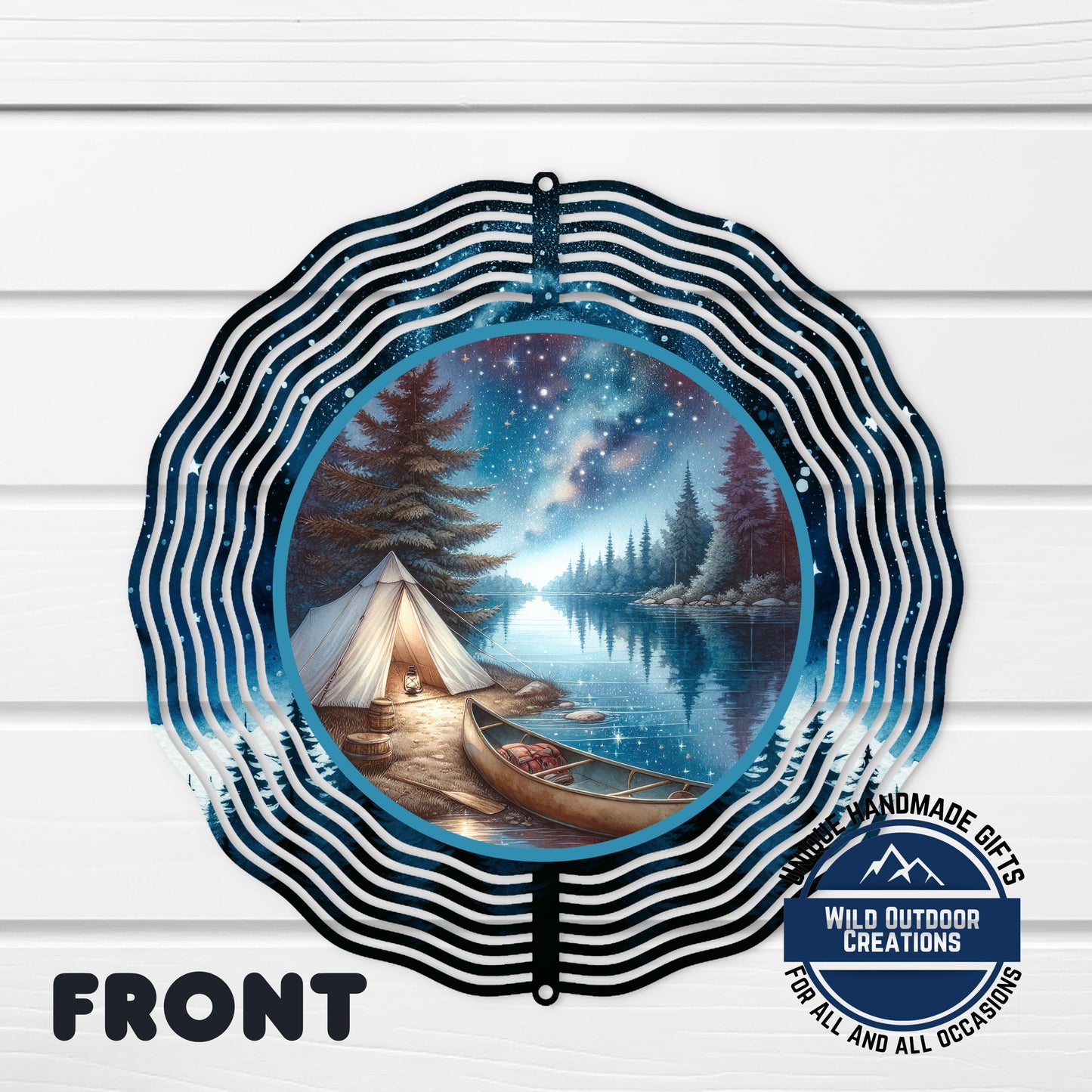 Camping Wind Spinner - Double Sided River Scene, 10 Inch Aluminum Garden Art - additional angle