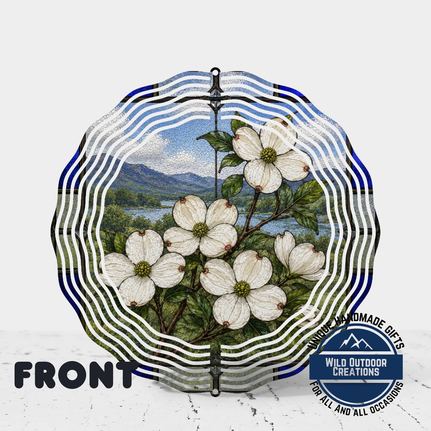 Dogwood Wind Spinner North Carolina State Flower Stained Glass Garden Aluminum Decor