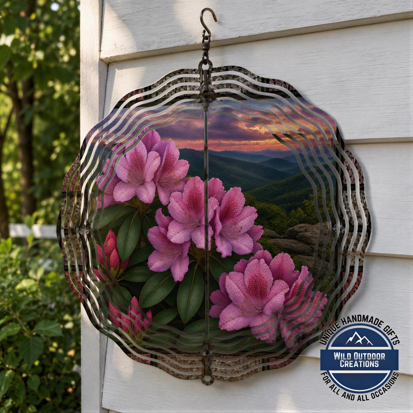 West Virginia Rhododendron Wind Spinner State Flower Mountain Sunset Garden Outdoor Decor Gift