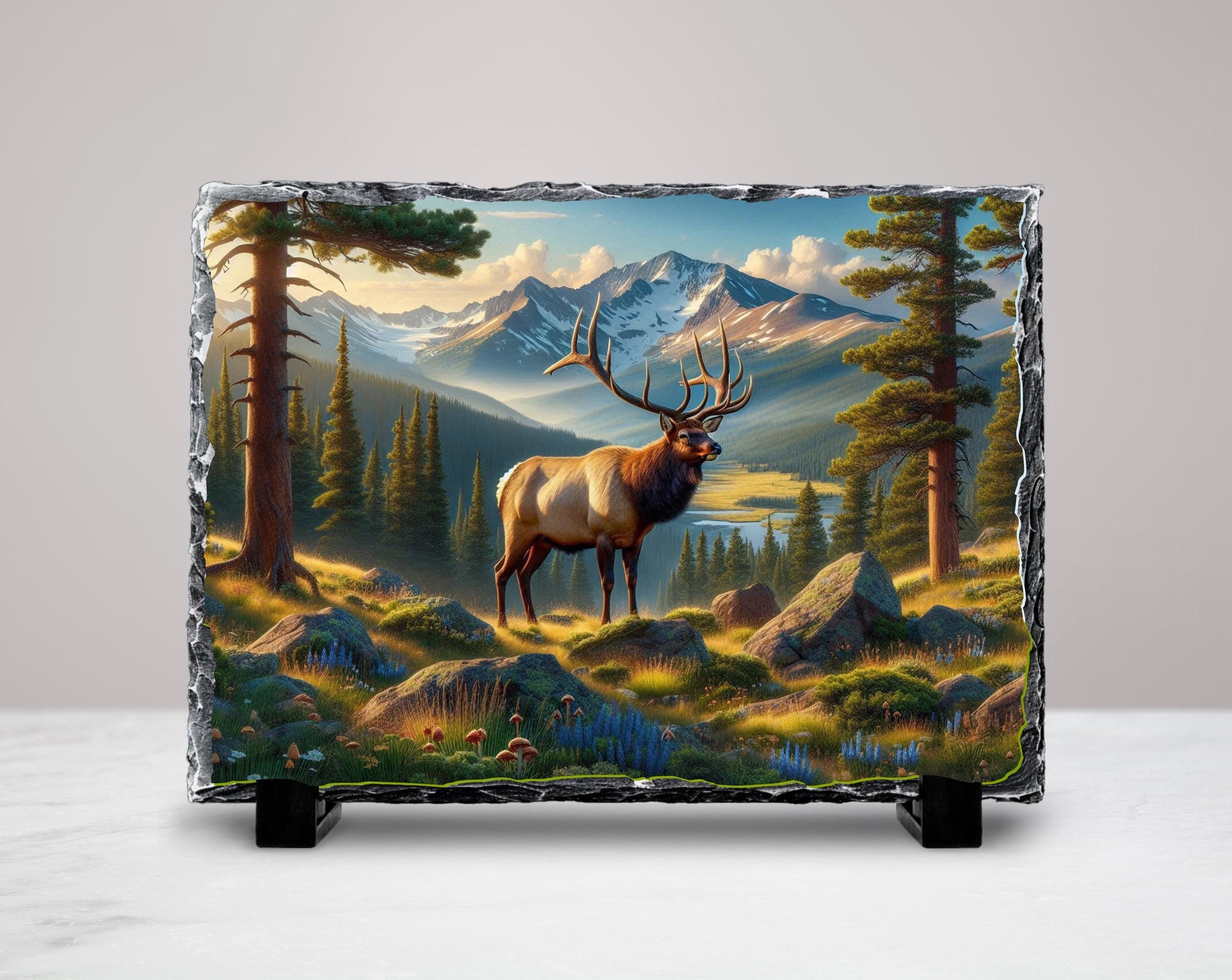 Elk Wall Art - Nature Slate Plaque | Rustic Cabin Decor | Wildlife Gift Idea - detail view
