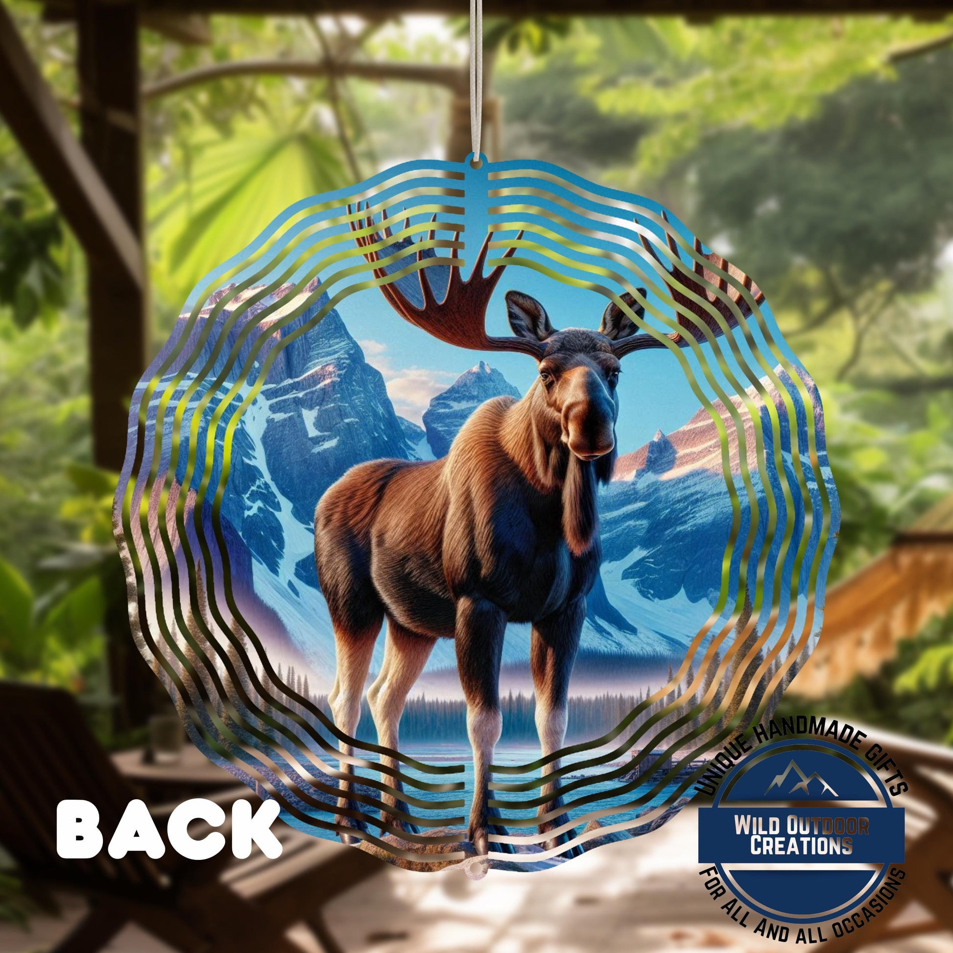 Moose Wind Spinner - 10 Inch Double-Sided Aluminum Rustic Cabin Decor - product dimensions and specifications