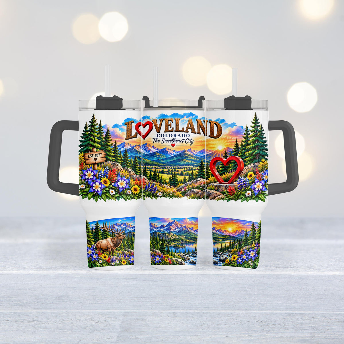 Loveland Colorado Tumbler, 40 Oz With Handle, Sweetheart City Gift