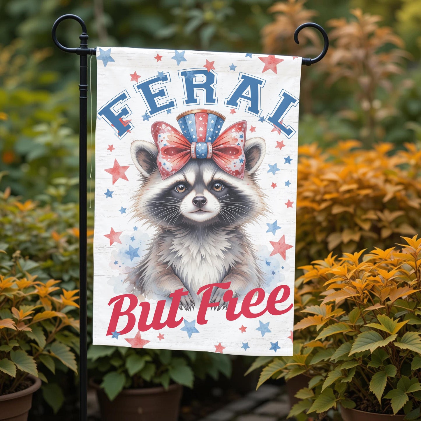 Patriotic Garden Flag - Funny Raccoon 12x18 Sublimation Printed Outdoor Yard Decor