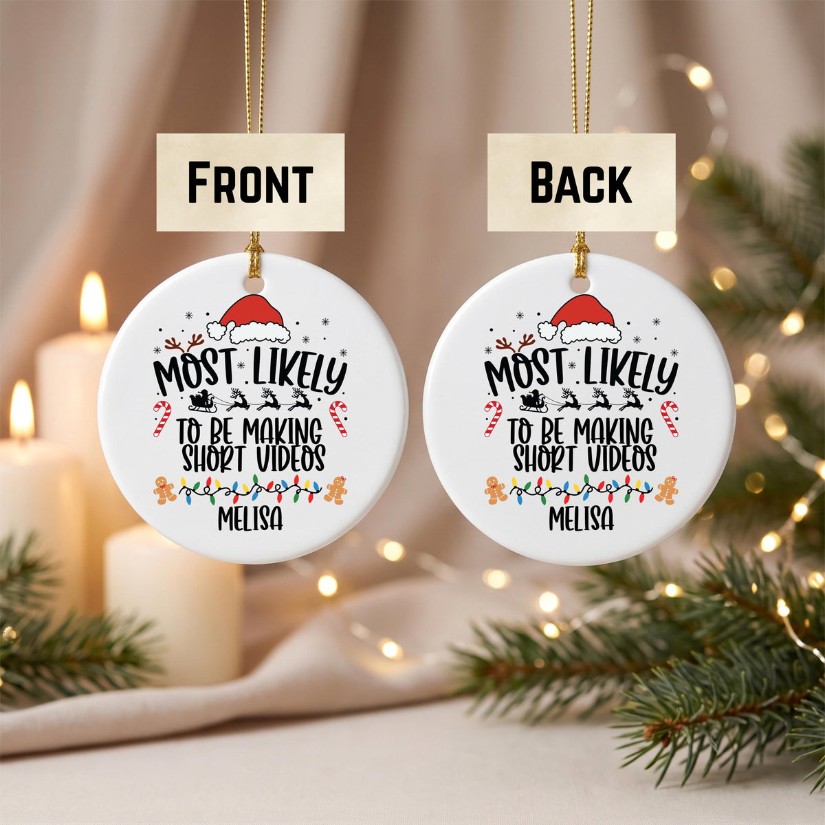 Personalized Christmas Ornament, Social Media Custom Name, Ceramic