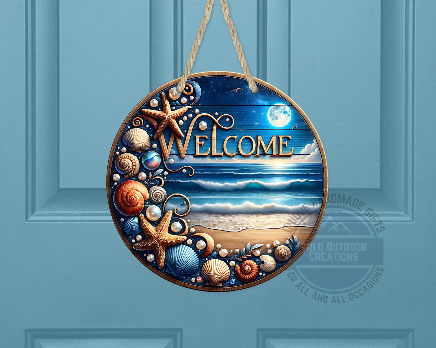 Coastal Door Sign – Nighttime Ocean View | Weather-Resistant Aluminum Outdoor Welcome - product dimensions and specifications