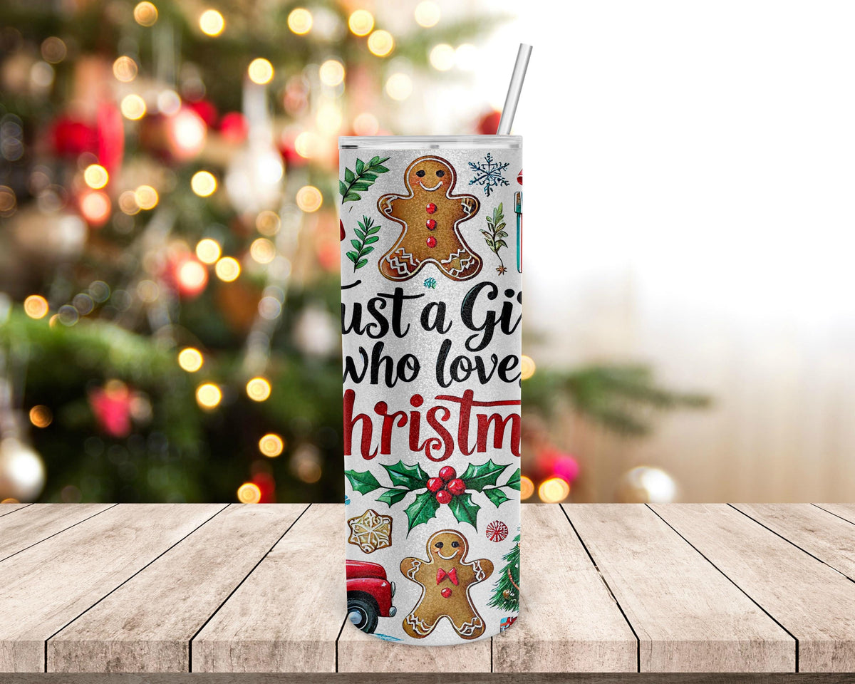 Christmas Skinny Tumbler | Just A Girl Who Loves Christmas, 20 Oz, Silver Glitter