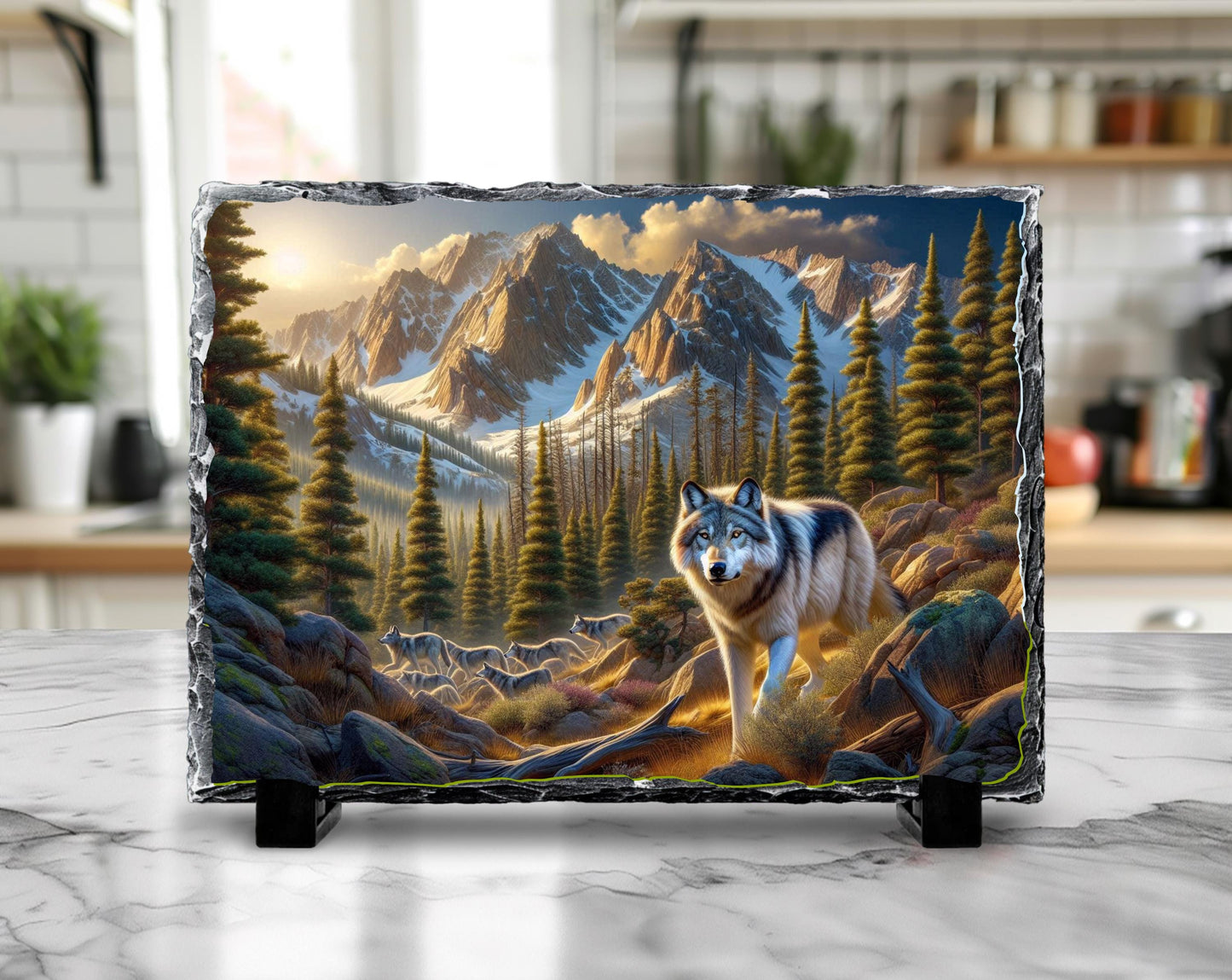 Wolf Stone Plaque - Rustic Slate Artwork | Wildlife Wall Art Gift - lifestyle view