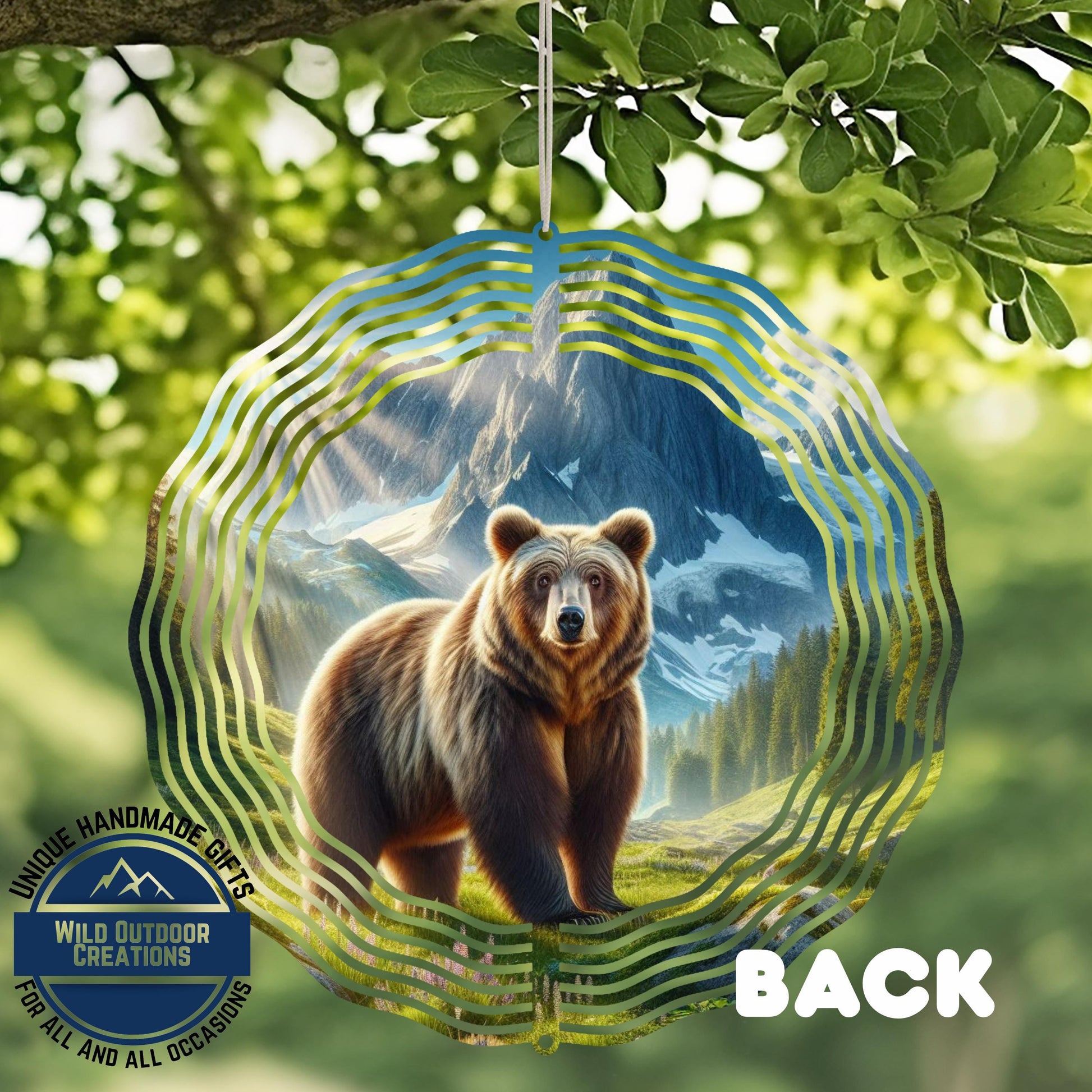 Bear Mountain Wind Spinner - Outdoor Wind Spinner, Double Sided Aluminum Garden Decor 10 Inch - close-up detail of design
