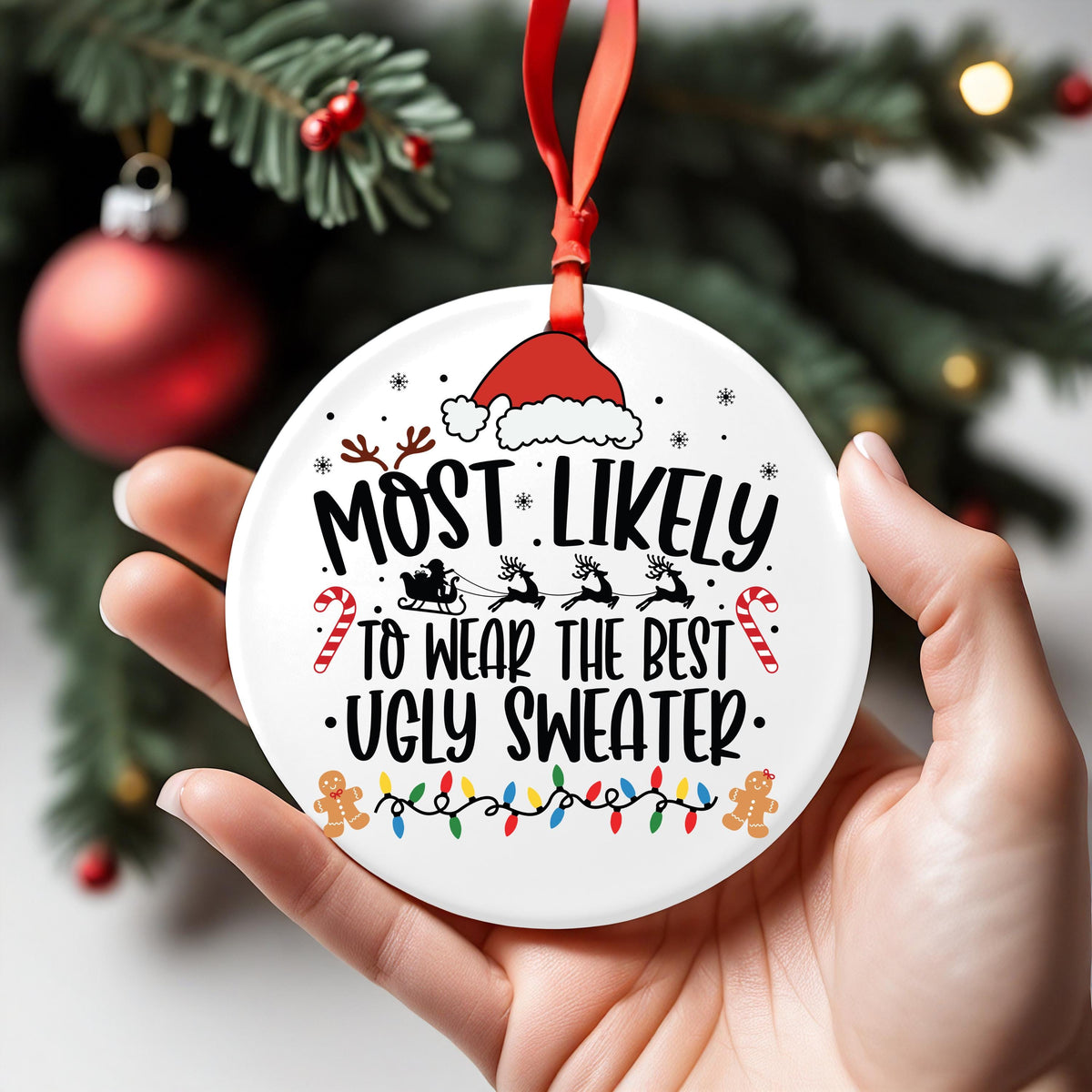Ugly Sweater Ornament, Funny Christmas Tree Gift, 3 In Ceramic Decor