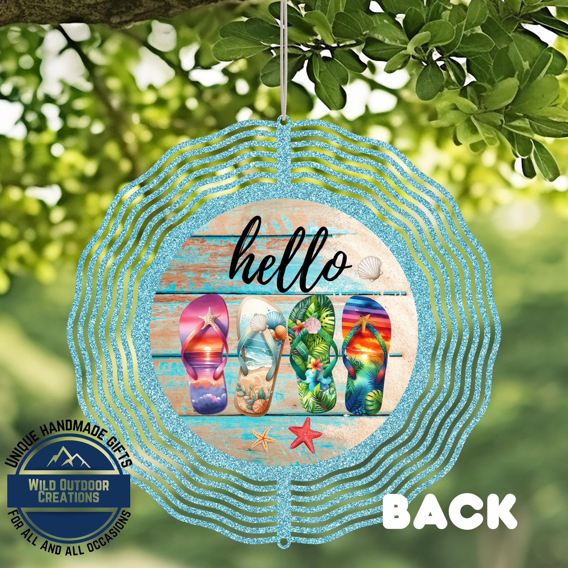 Flip Flop Wind Spinner - Colorful Summer Patio Decor | Coastal Yard Art - close-up detail of design