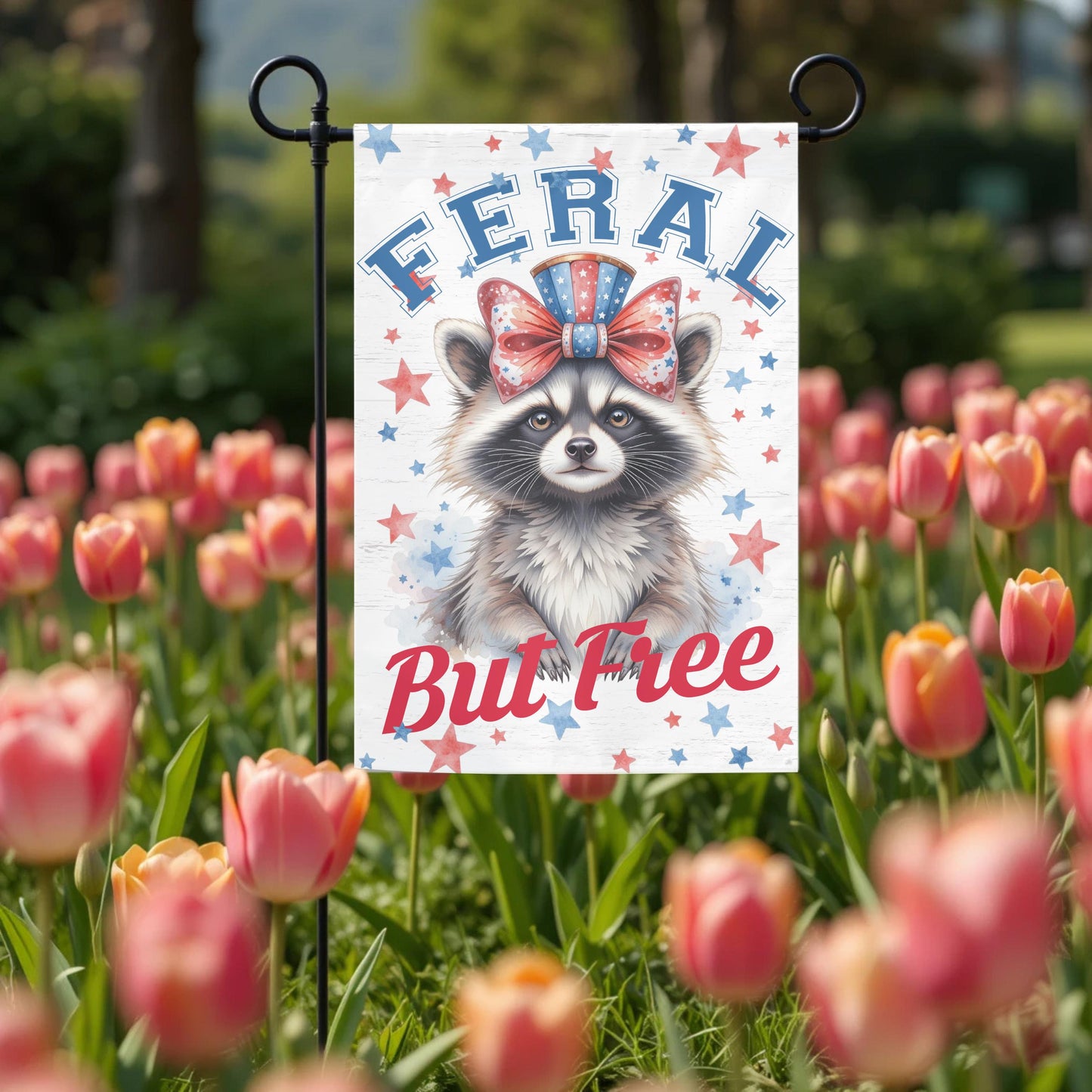 Patriotic Garden Flag - Funny Raccoon 12x18 Sublimation Printed Outdoor Yard Decor