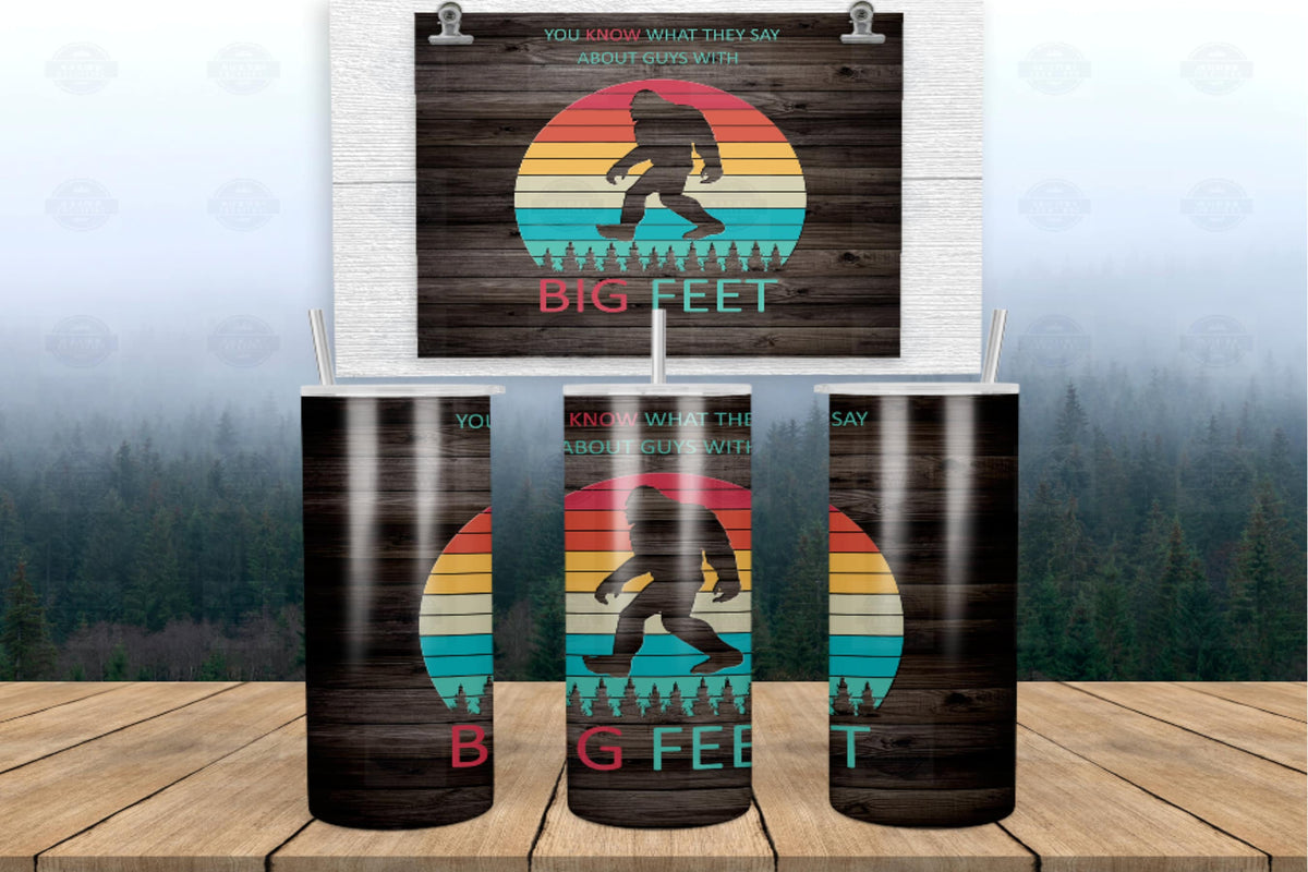 Stainless Steel Tumbler, Funny Bigfoot, 20Oz, Rustic Wood Lid