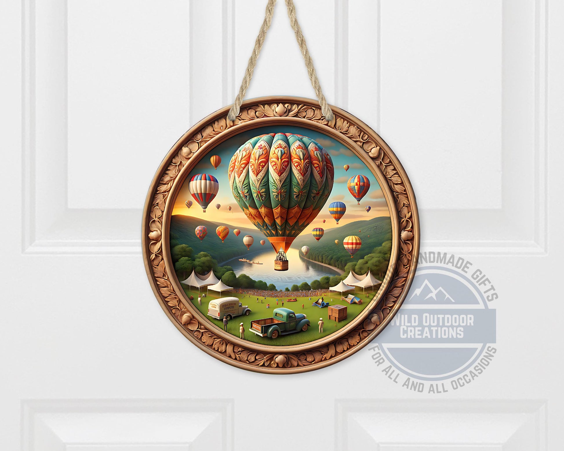 Aluminum Door Hanger – County Fair Hot Air Balloon Outdoor Door Sign, 10 Inch - scale and size reference