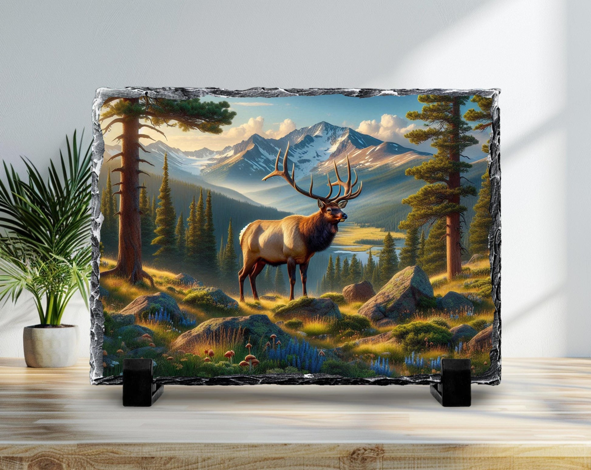 Elk Wall Art - Nature Slate Plaque | Rustic Cabin Decor | Wildlife Gift Idea