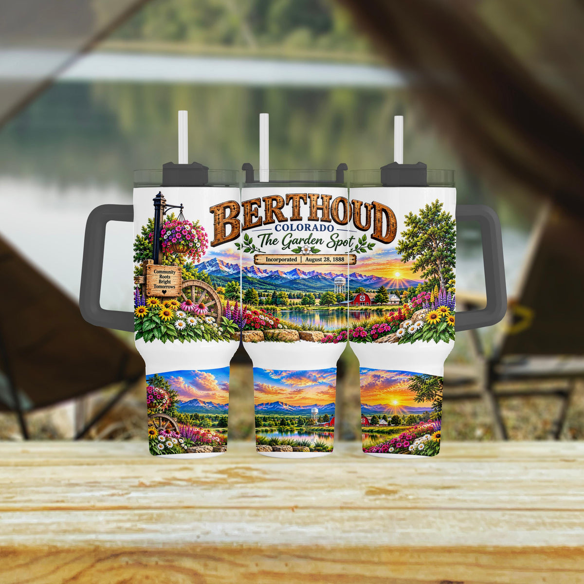 Berthoud Colorado Tumbler, 40 Oz Handle Cup, Garden Spot Gift