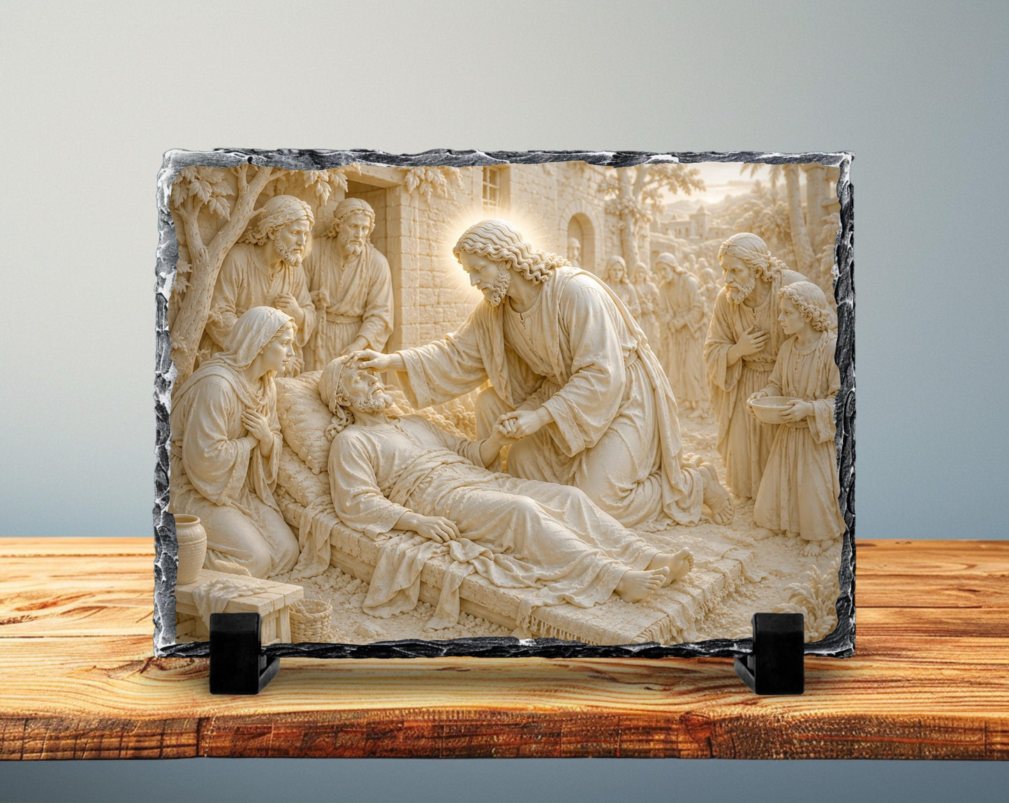 Jesus Healing the Sick Slate Plaque, Religious Bible Decor, Christian Get Well Gift