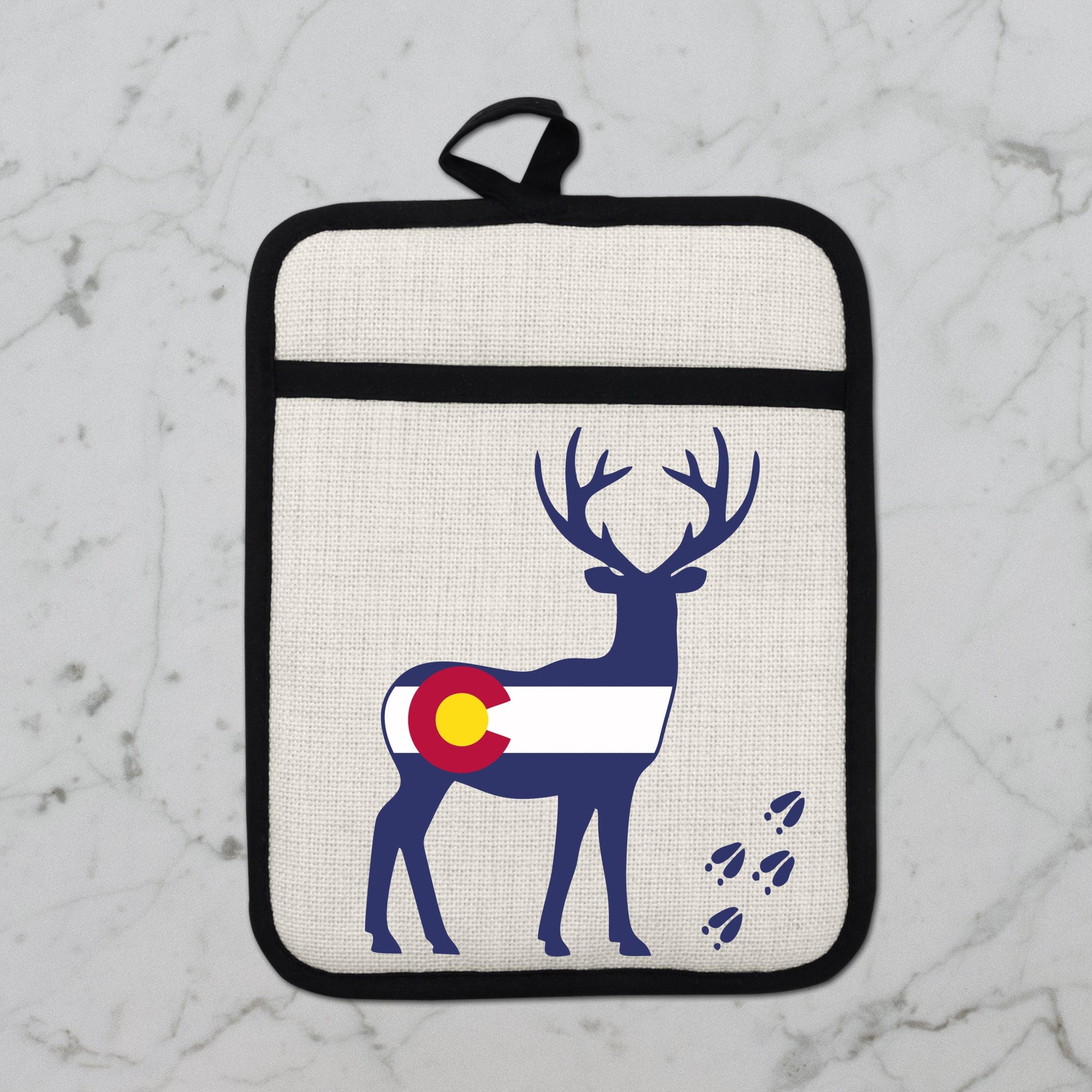 Colorado Deer Pot Holder - Linen Fabric, Silicone Back Trivet with Pocket Grip - additional product photo 10