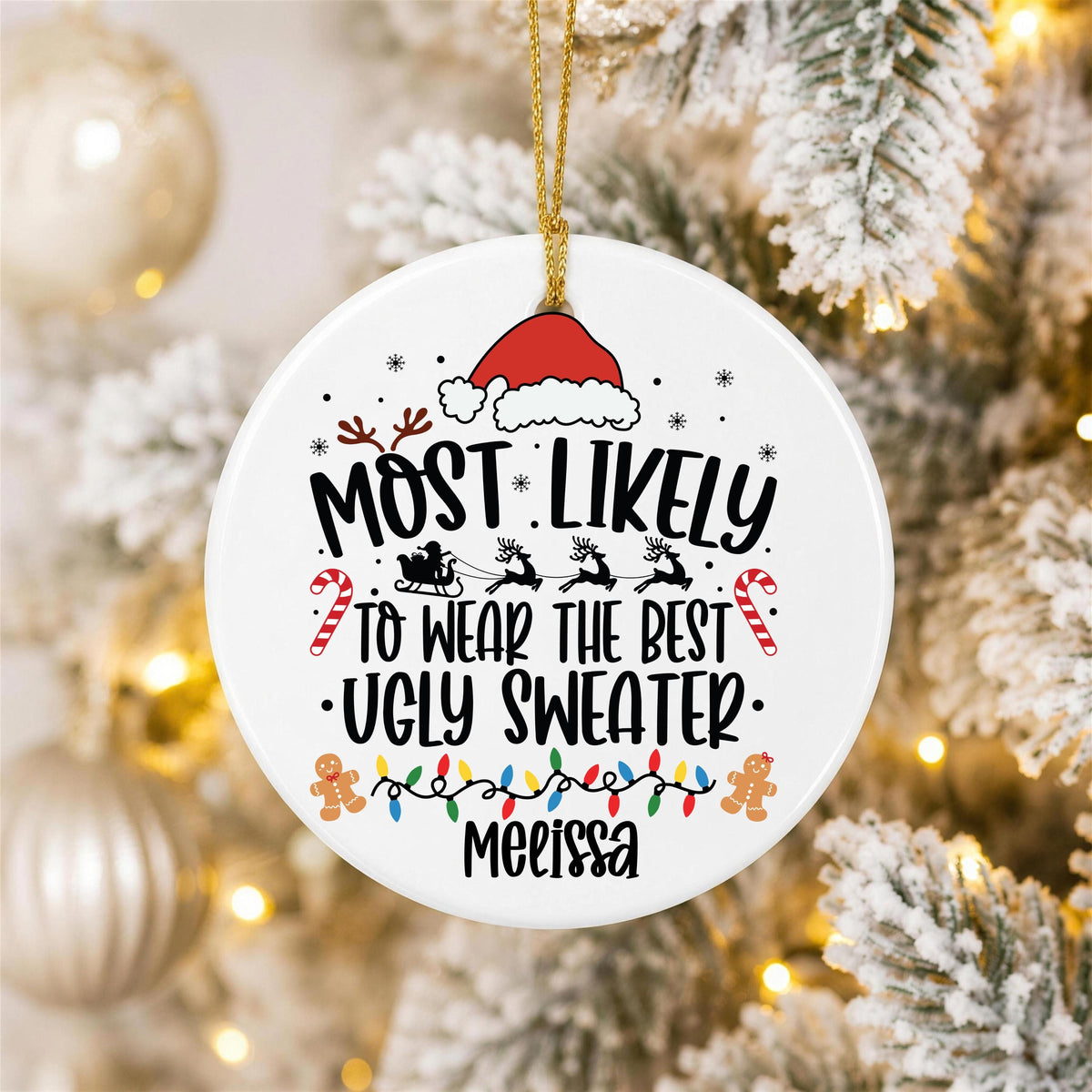 Personalized Christmas Ornament Ugly Sweater Ceramic, Custom Name