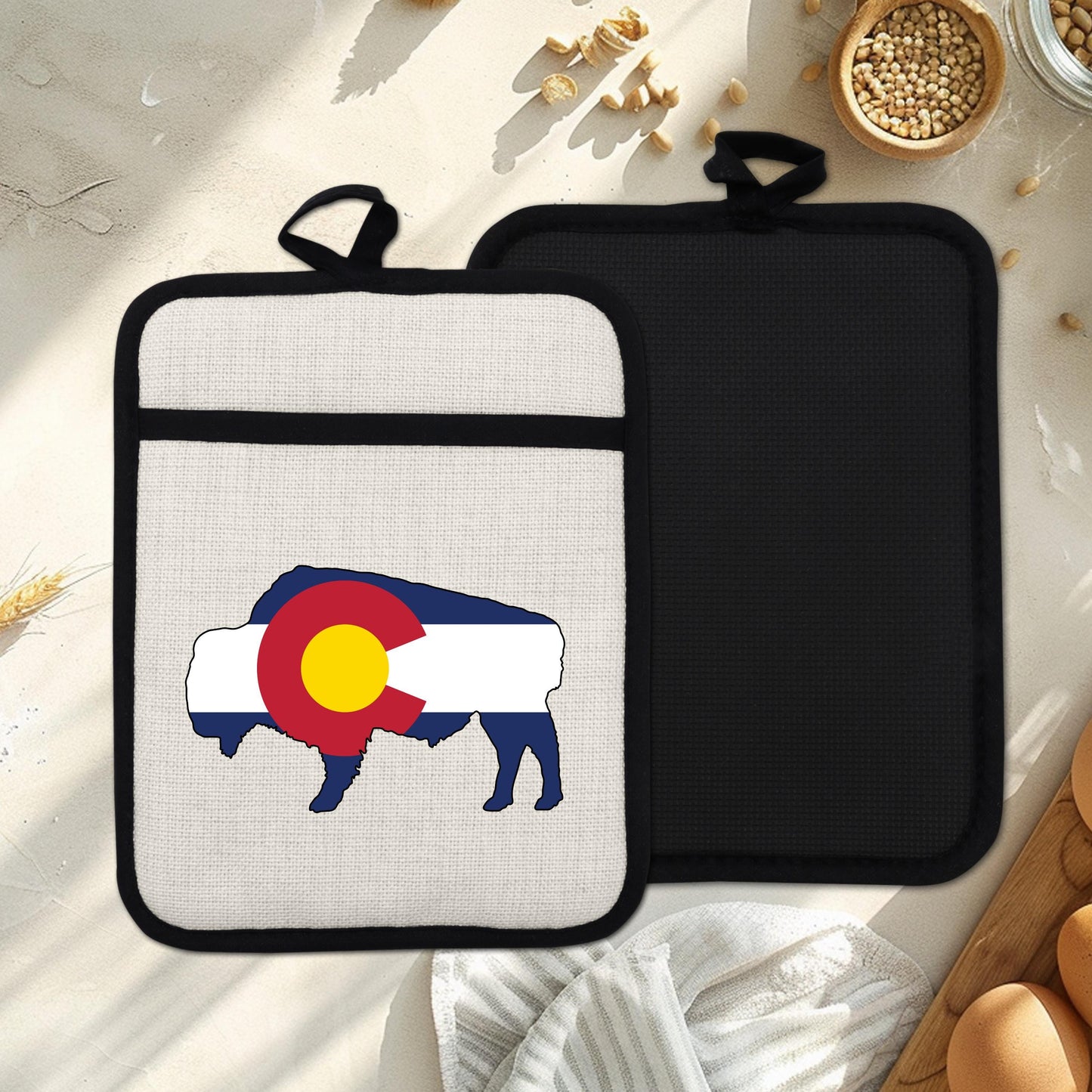 Bison Pot Holder – Colorado Pot Holder With Linen & Silicone, Heat Resistant Trivet - alternate view