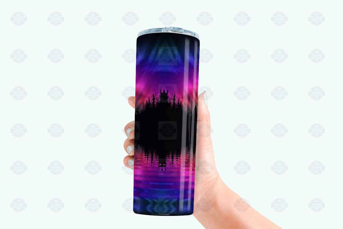 20Oz Stainless Steel Tumbler, Northern Lights Aurora Lake Scene