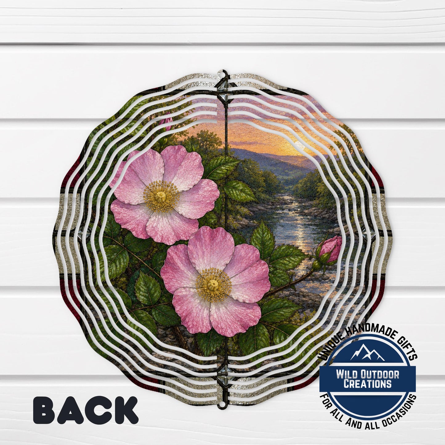 Cherokee Rose Wind Spinner Georgia State Flower Stained Glass Garden Aluminum Outdoor Decor