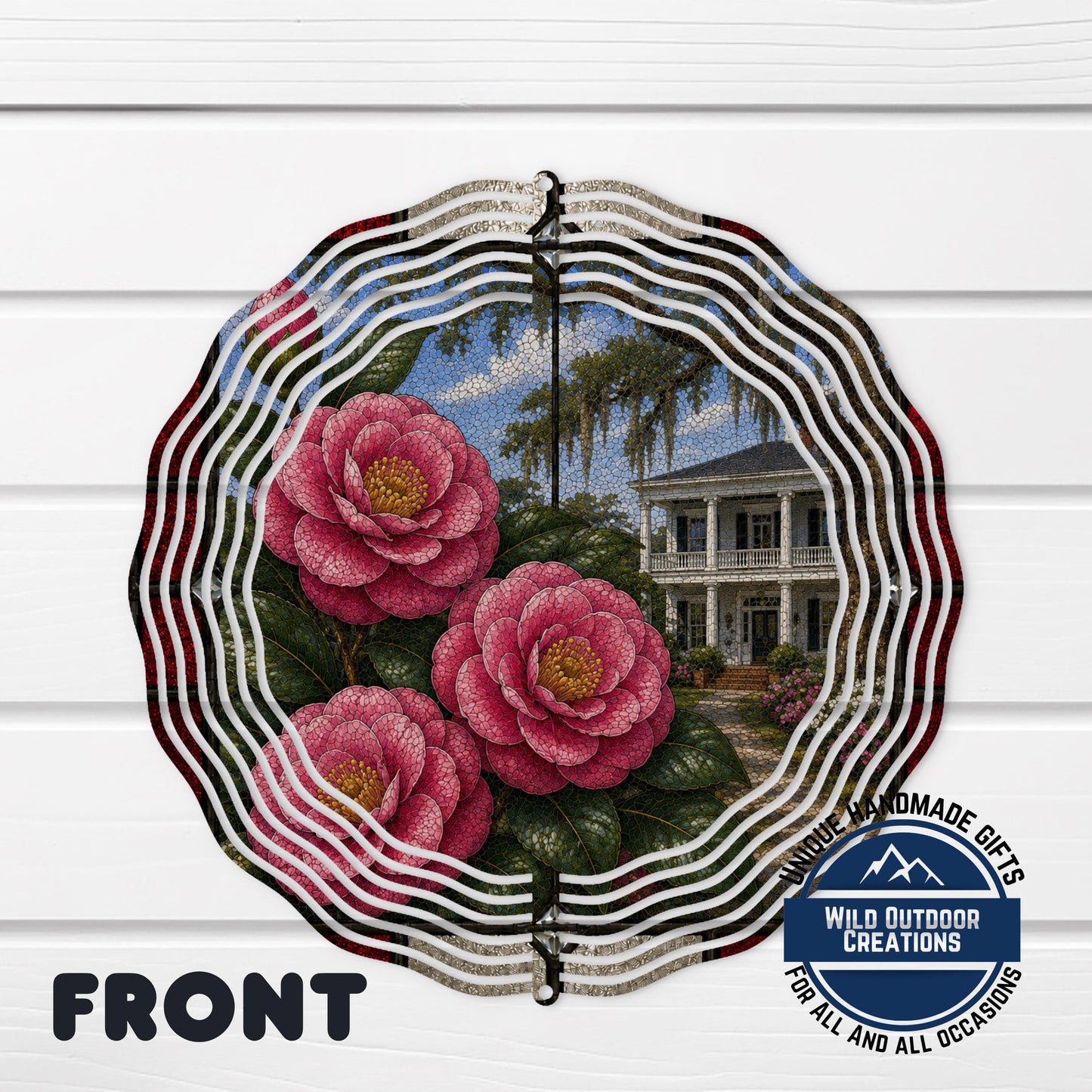 California Poppy Wind Spinner - Aluminum Garden Spinner, Stained Glass Outdoor Decor