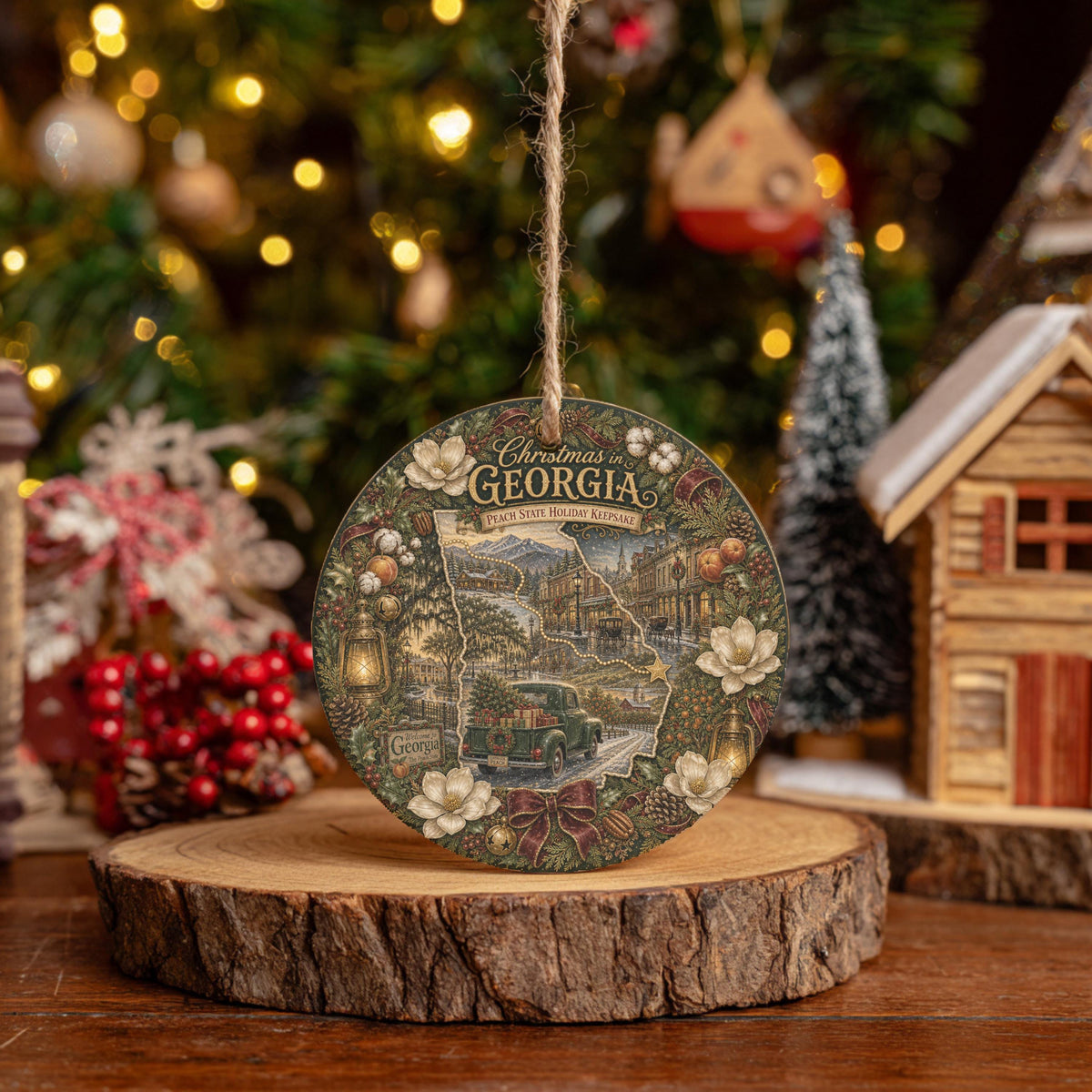 Georgia Christmas Ornament | 3 In Ceramic Keepsake, Vintage Truck