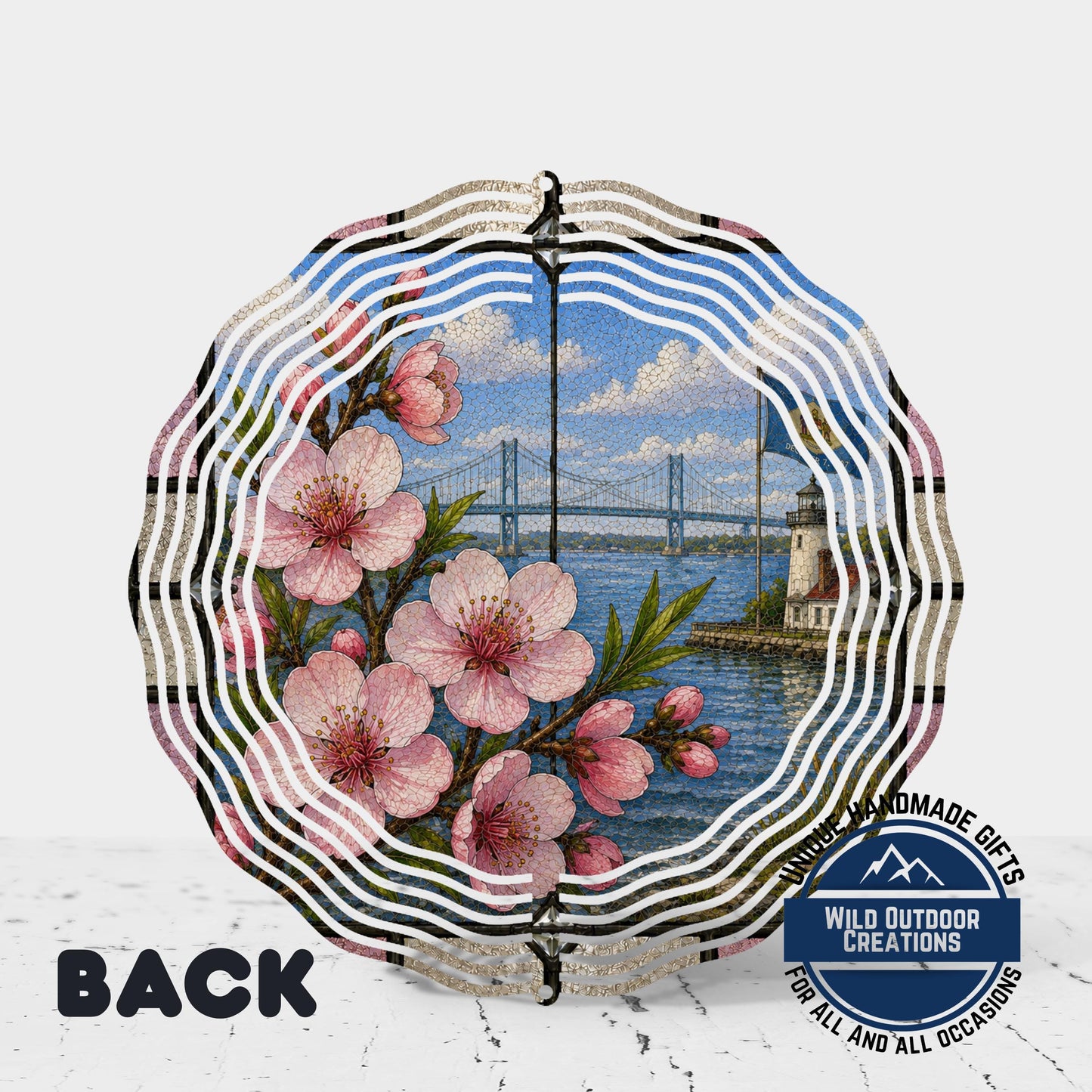Peach Blossom Wind Spinner - Delaware State Flower Outdoor Garden Decor, Aluminum