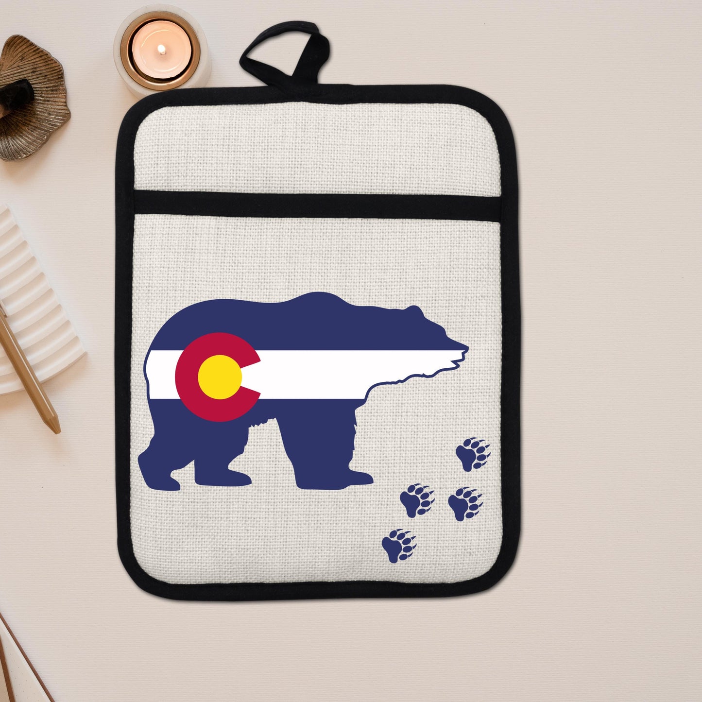 Pot Holder Oven Mitt - Colorado Bear Design | Silicone Pot Holder, Linen Fabric - additional product photo 14
