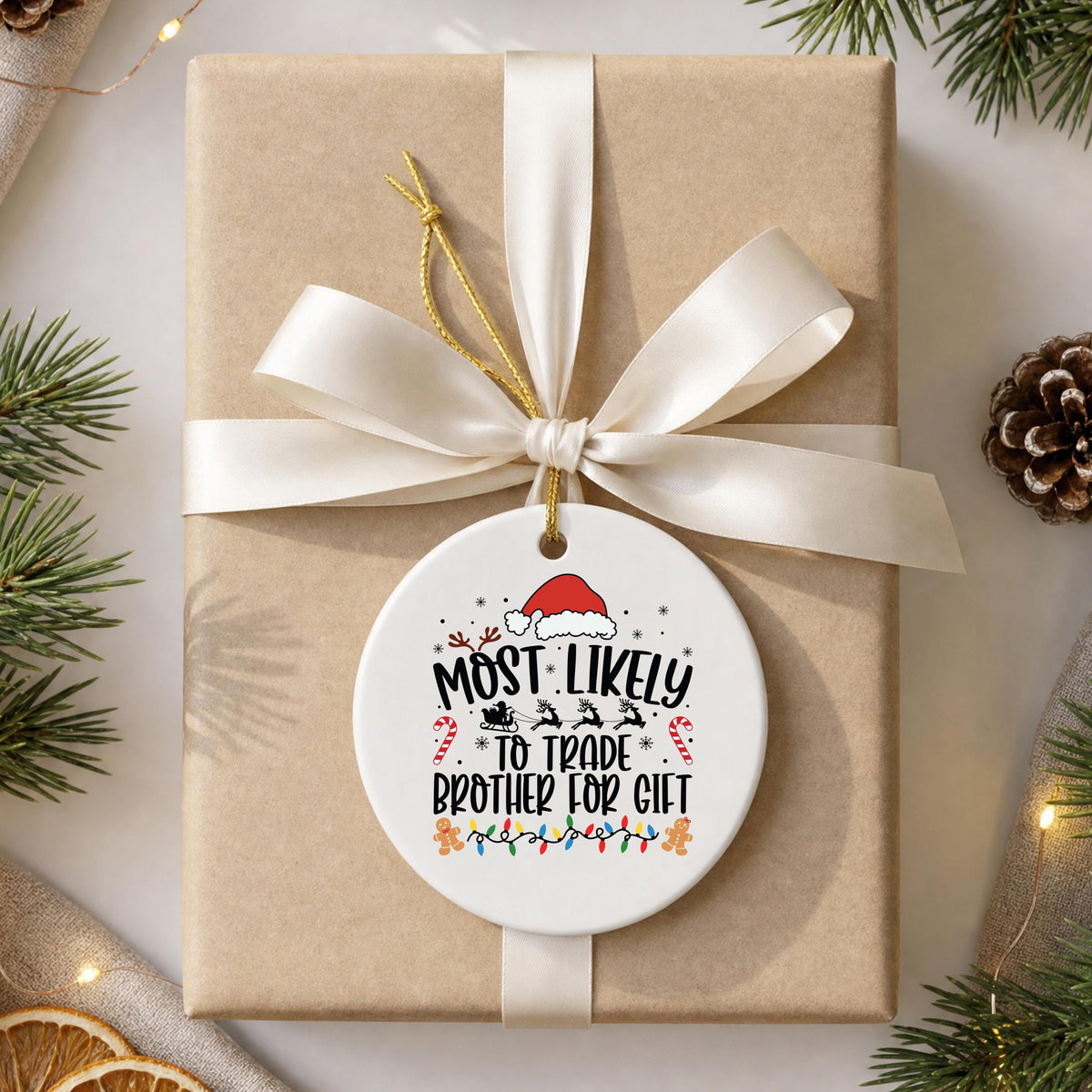 Funny Sibling Gift, Most Likely To Trade Brother Christmas Ornament