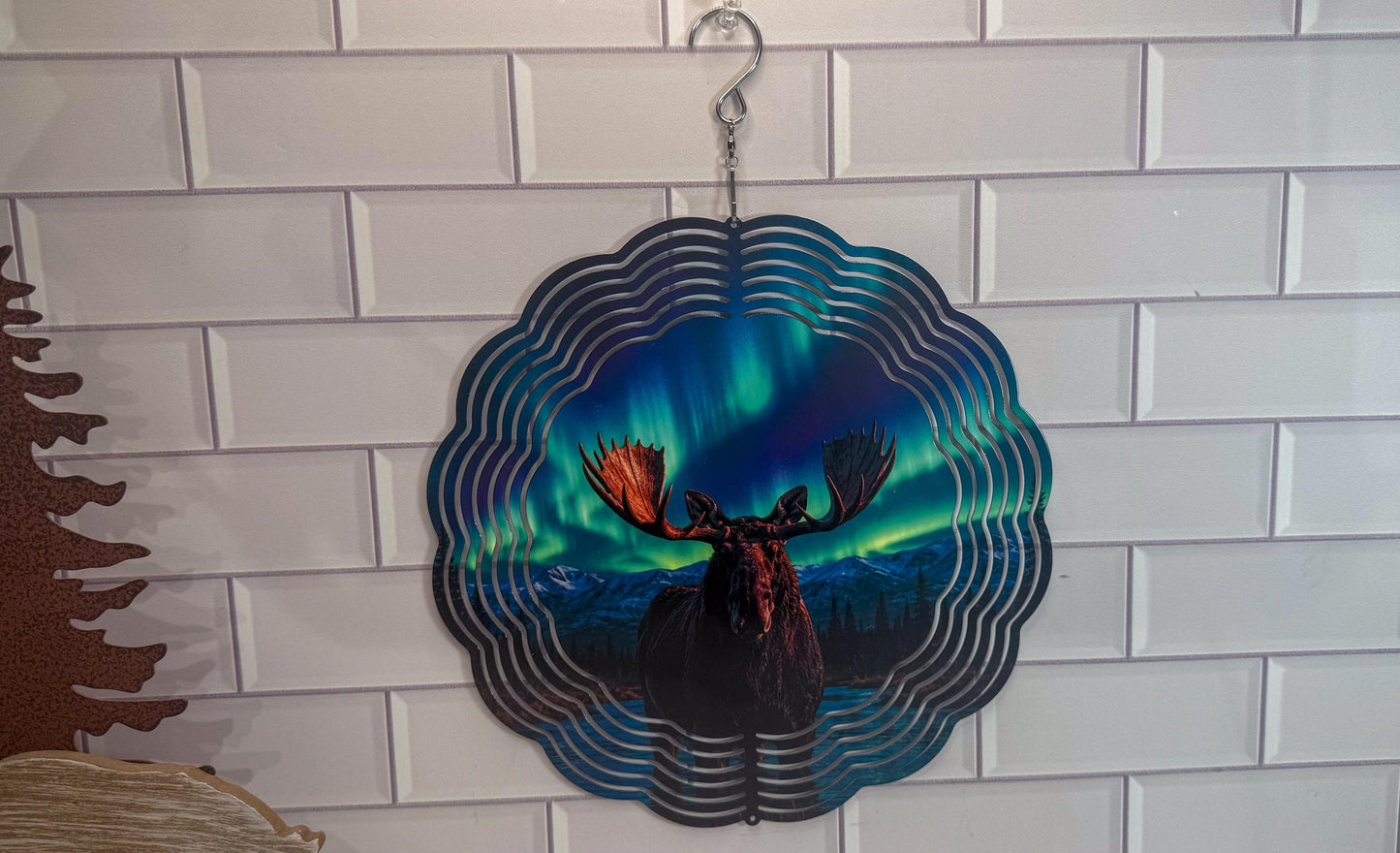Northern Lights Moose | 10 Inch Wind Spinner - Wildlife Garden Decor | Indoor Outdoor Accent