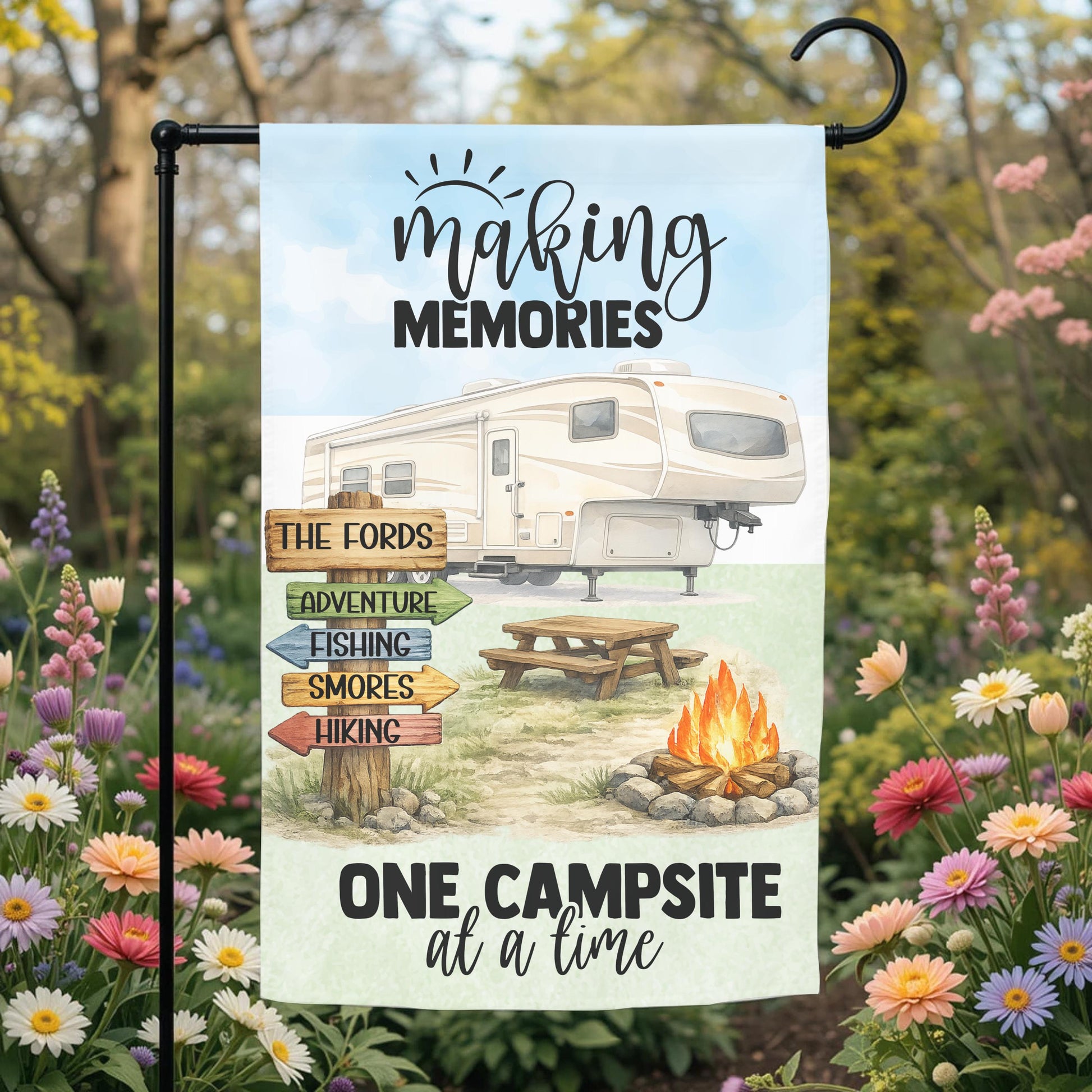 Personalized Camping Flag - Custom 5th Wheel Garden Flag 12x18 Weather Resistant - garden display