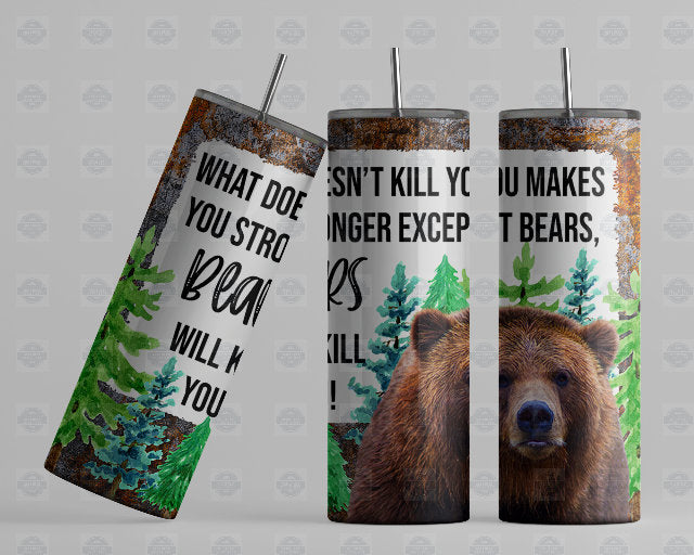 20Oz Stainless Steel Tumbler, Bear Design, Clear Lid, Straw Mug