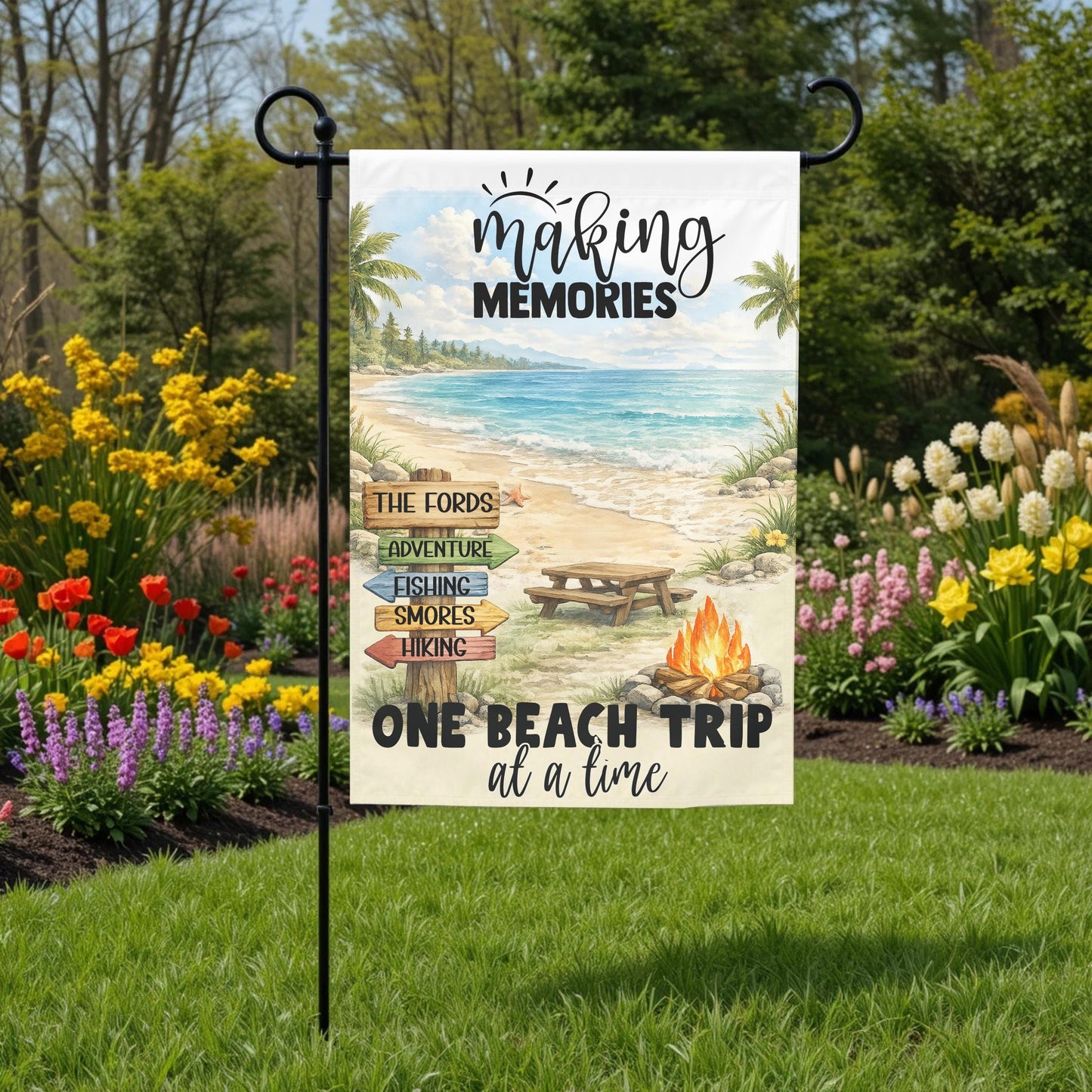 Personalized Beach Garden Flag – Coastal Summer Decor | Double Sided 12x18 - lifestyle display