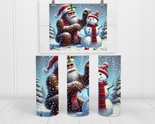 Bigfoot Tumbler, Sasquatch Santa Hat Scene, 20 Oz Skinny Wrap
