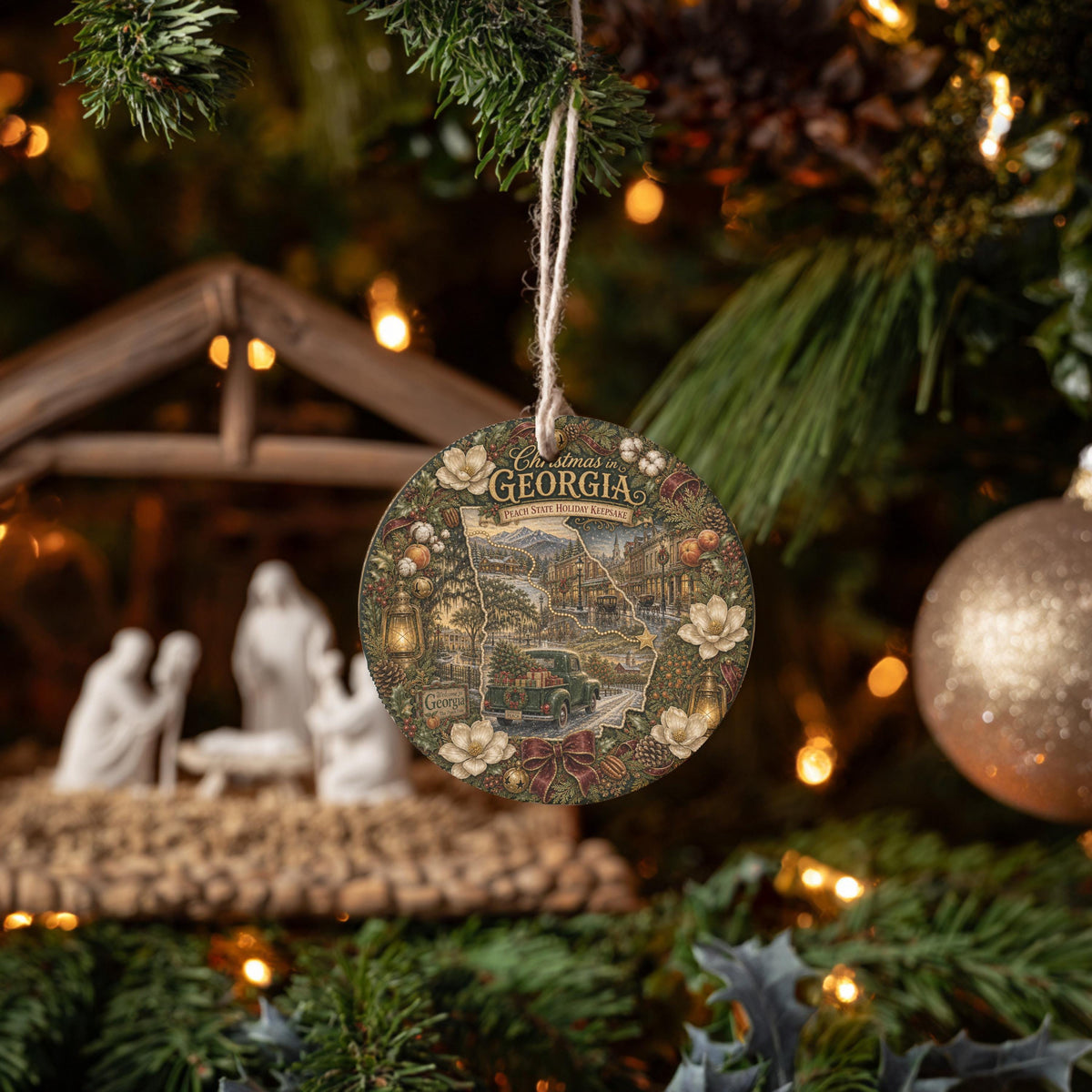 Georgia Christmas Ornament | 3 In Ceramic Keepsake, Vintage Truck