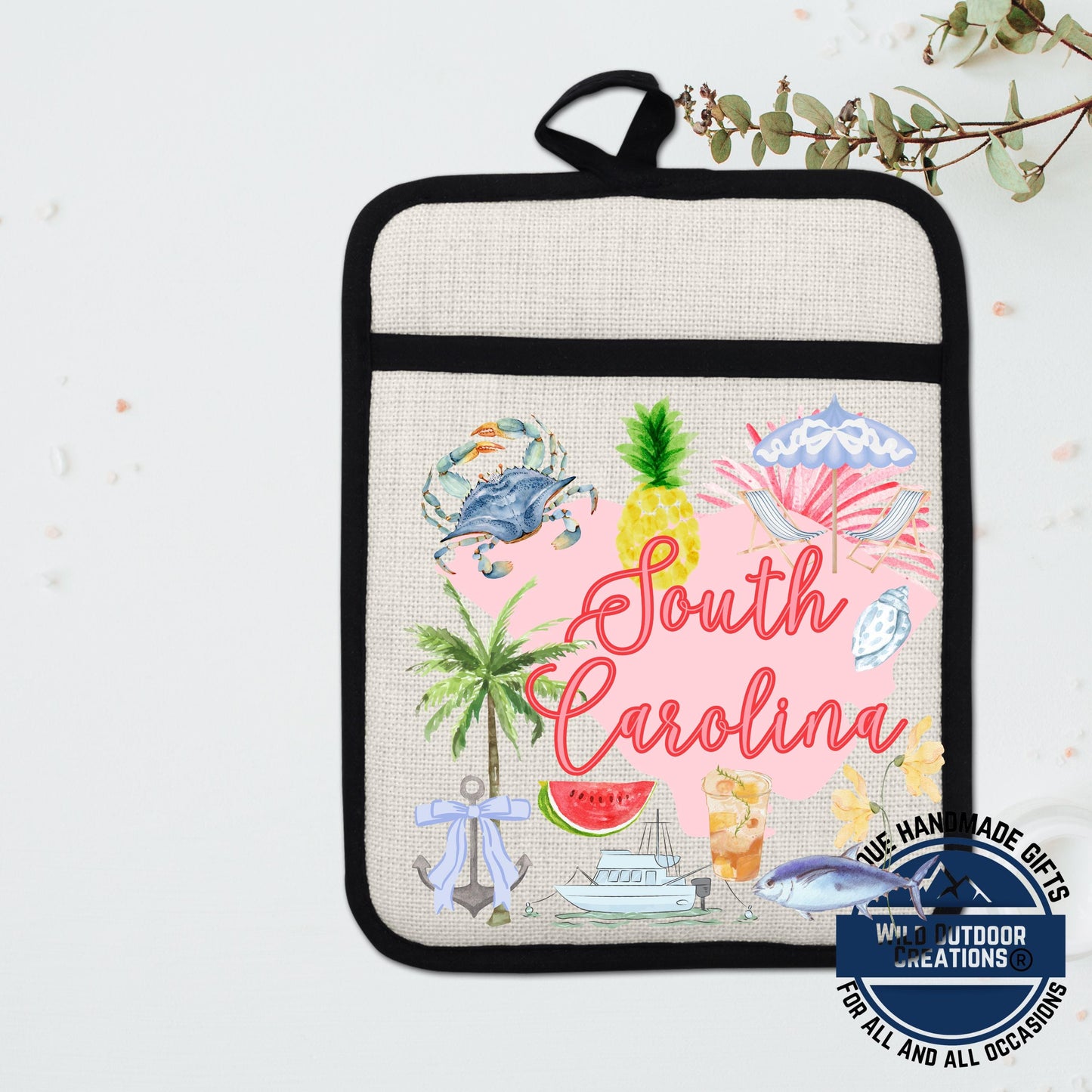 South Carolina Pot Holder – Non Slip Potholder with Linen Sublimation Fabric, Coastal Kitchen Decor - lifestyle view