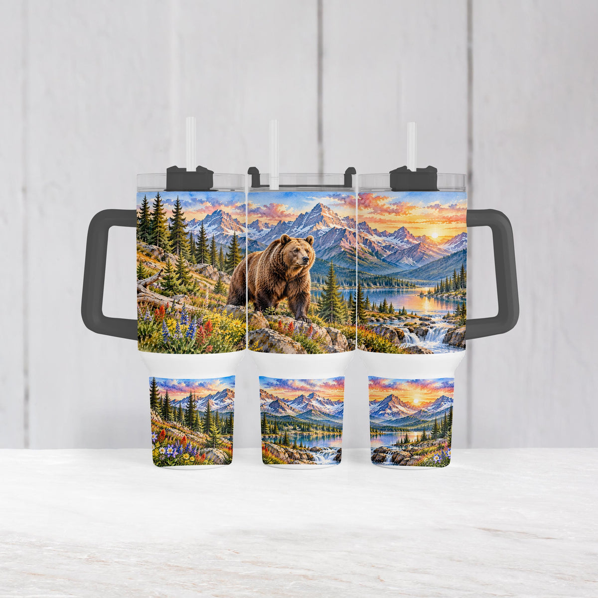 Grizzly Bear Tumbler, 40 Oz With Handle, Mountain Lake Wildlife