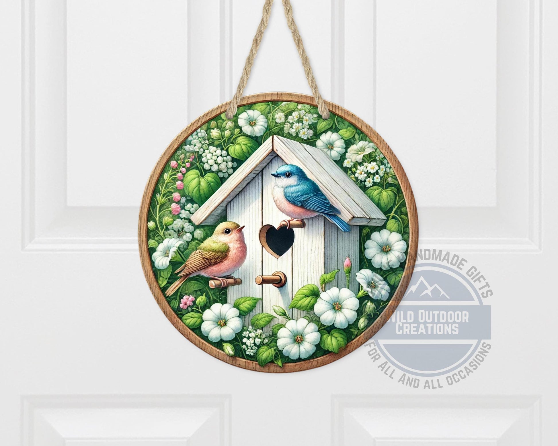 Birdhouse Door Hanger – Spring Door Decor with Songbird Porch Welcome Sign - packaging and presentation