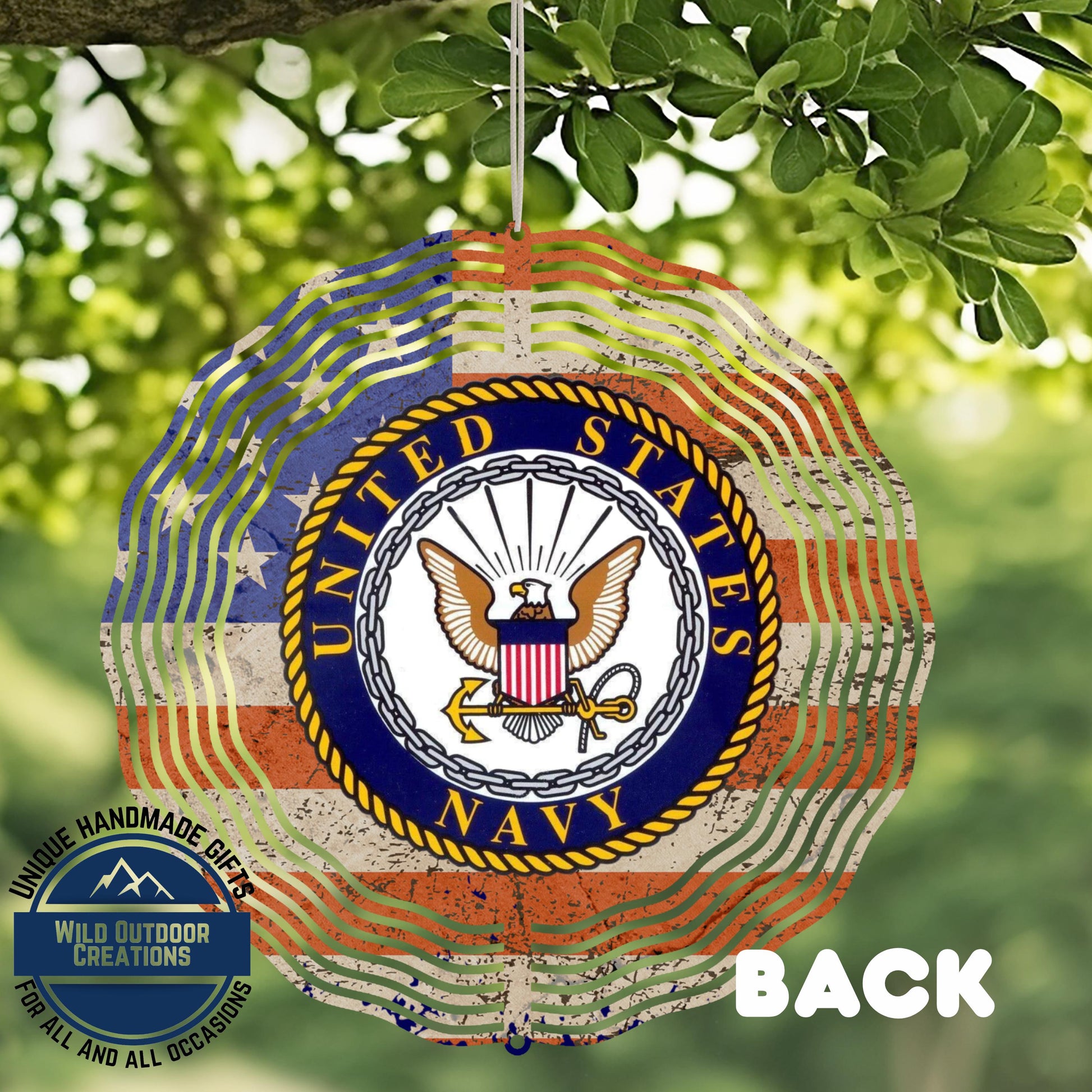 Navy Veteran Wind Spinner – Patriotic Garden Decor | Durable Aluminum, 10-Inch - close-up detail of design