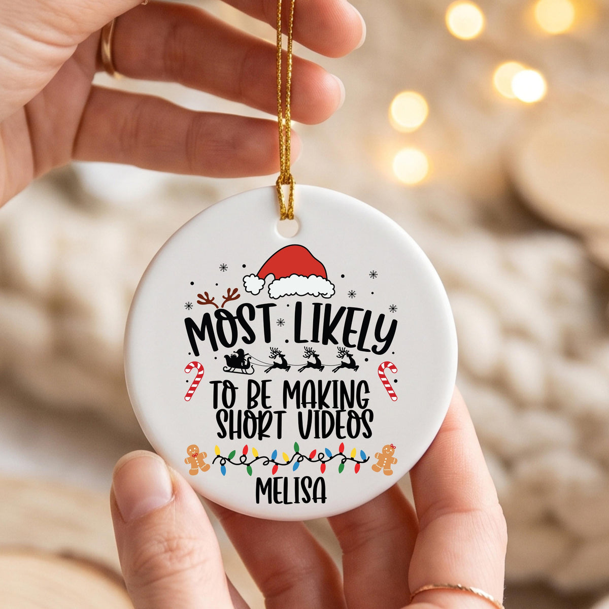Personalized Christmas Ornament, Social Media Custom Name, Ceramic
