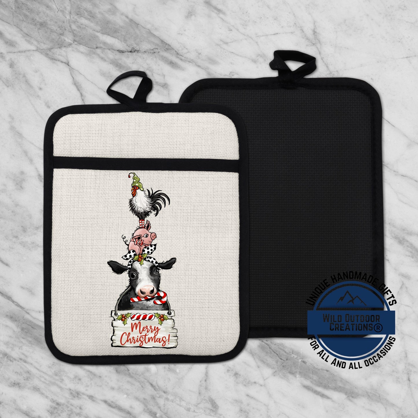 Farm Animal Pot Holder Linen Hot Pad Cow Pig Rooster Christmas Kitchen Gift